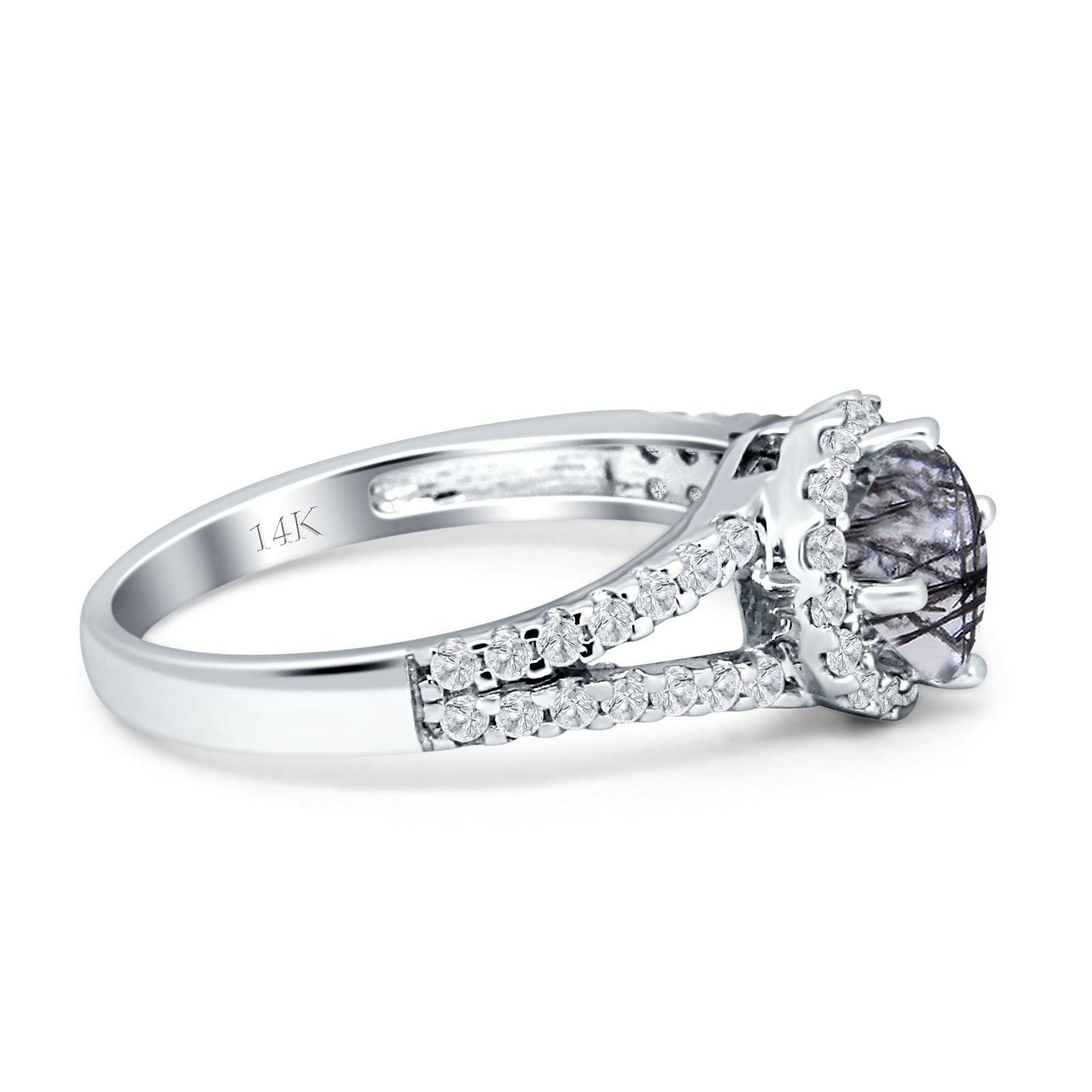 Round Halo Split Shank Gold Ring
