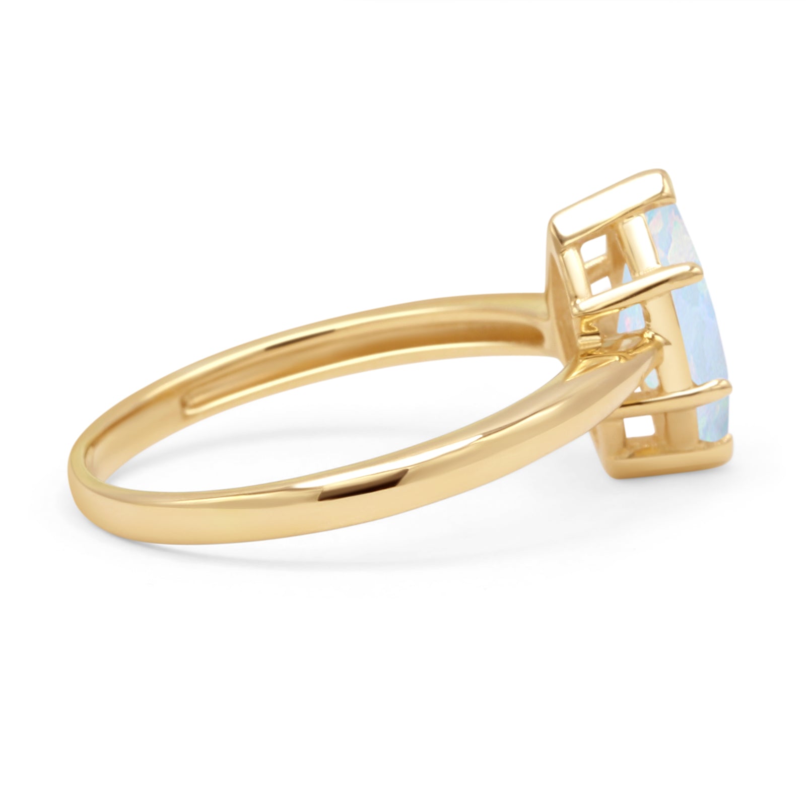 Marquise Lab Created White Opal Solitaire Gold Ring