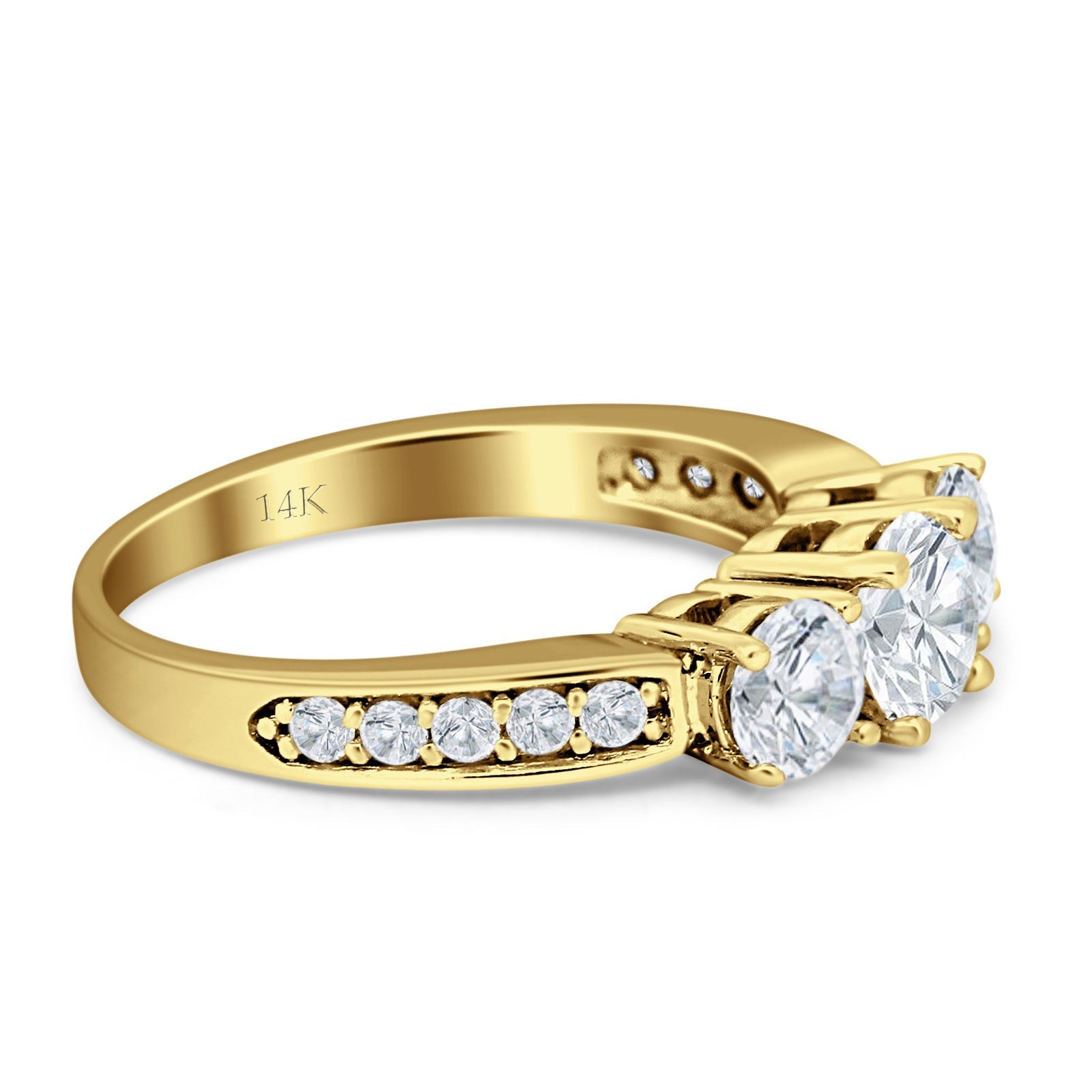 Three Stone Round Gold Ring