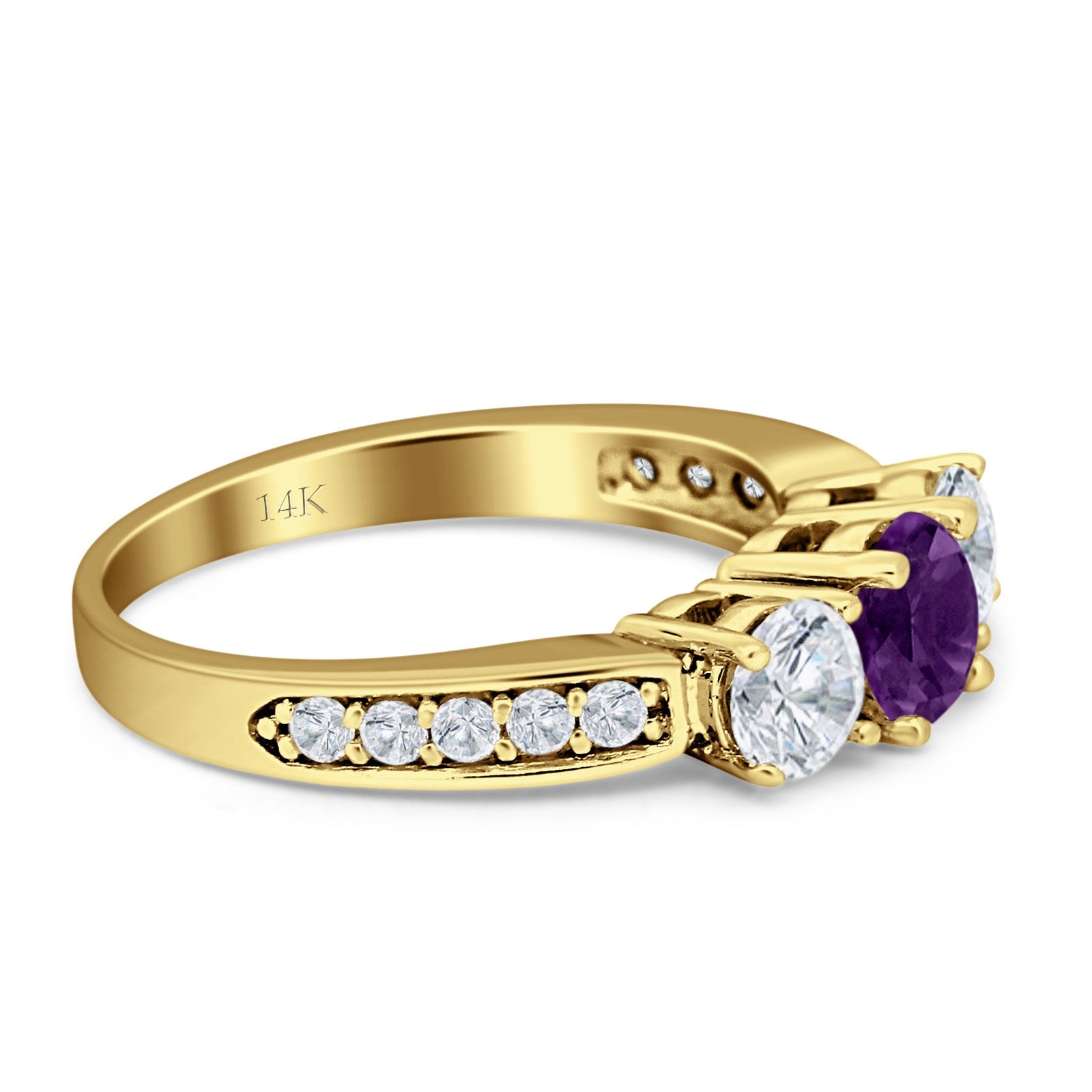Three Stone Round Gold Ring