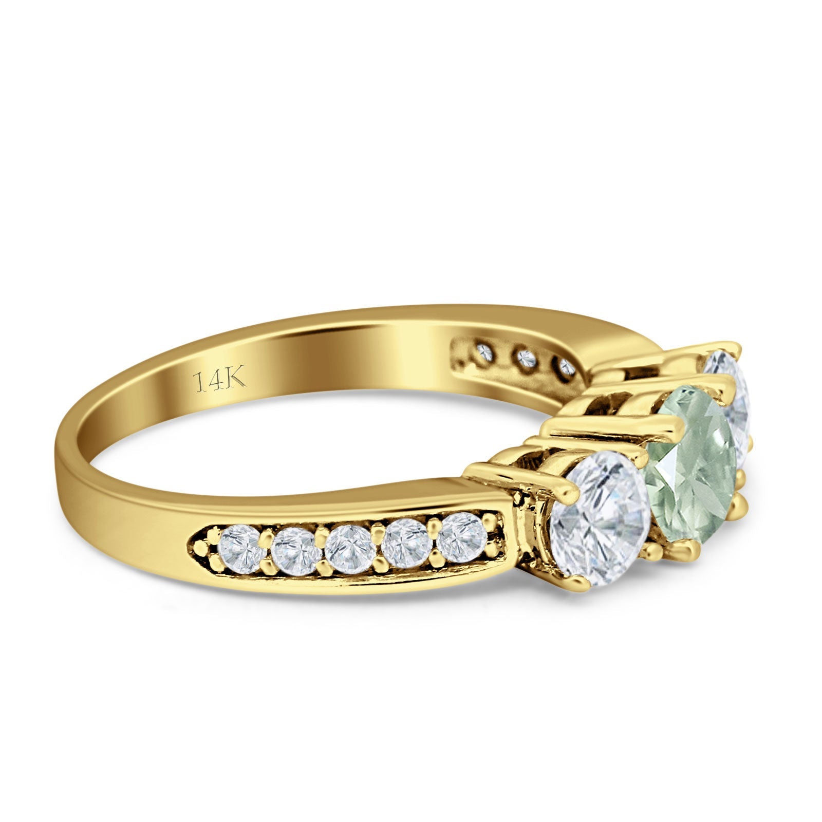 Three Stone Round Gold Ring