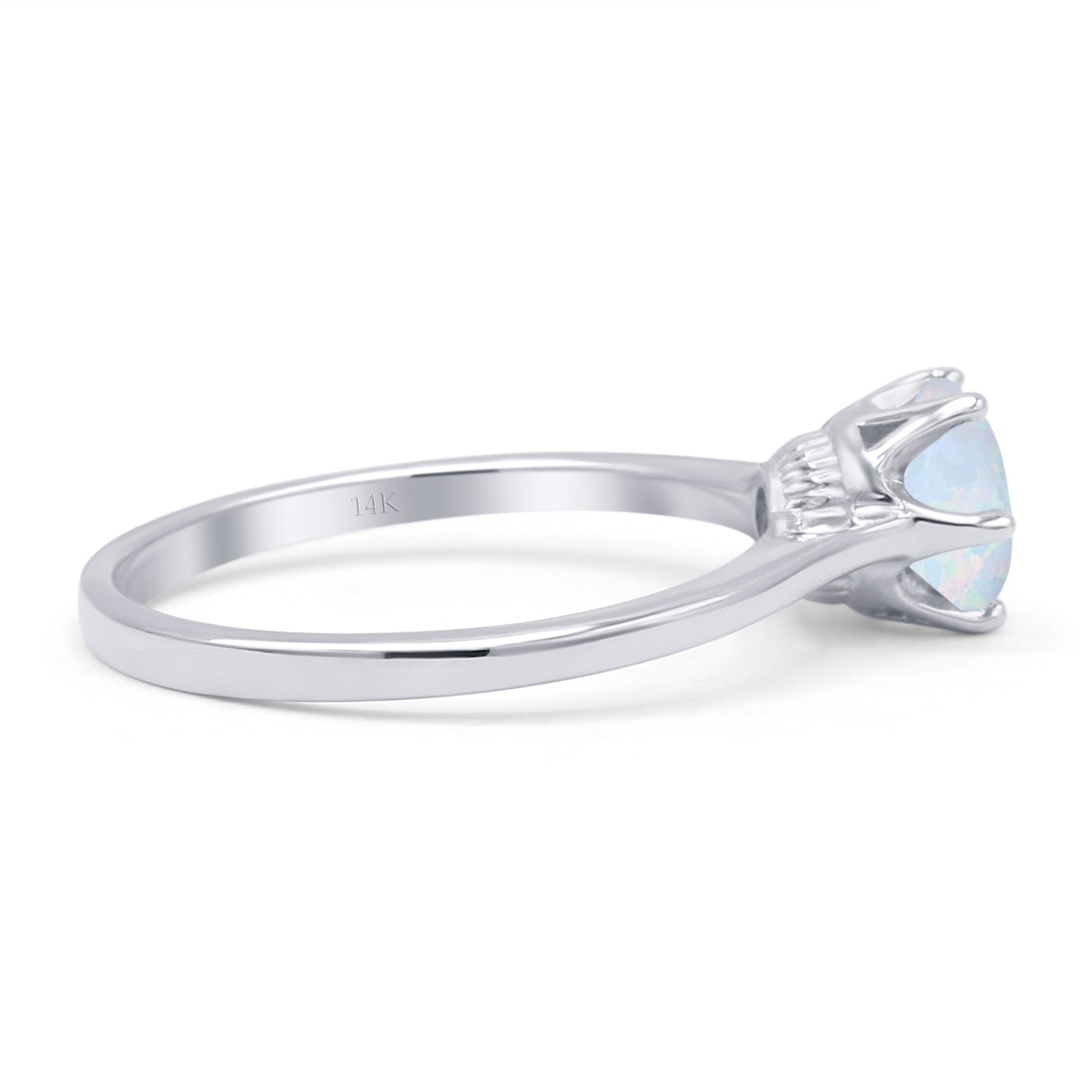 Round Lab Created White Opal Solitaire Gold Ring