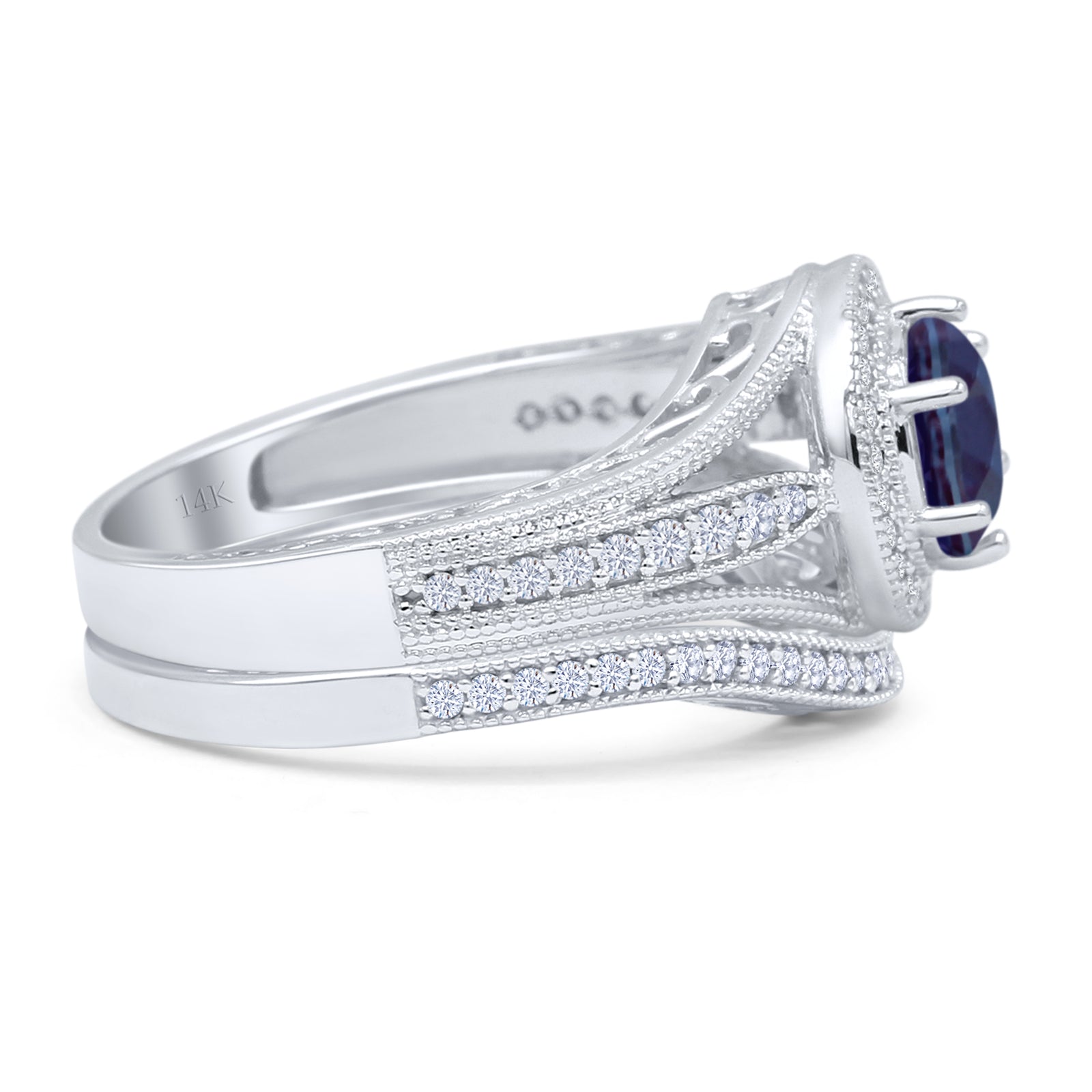 Two Piece Round Halo Split Shank Bridal Gold Ring