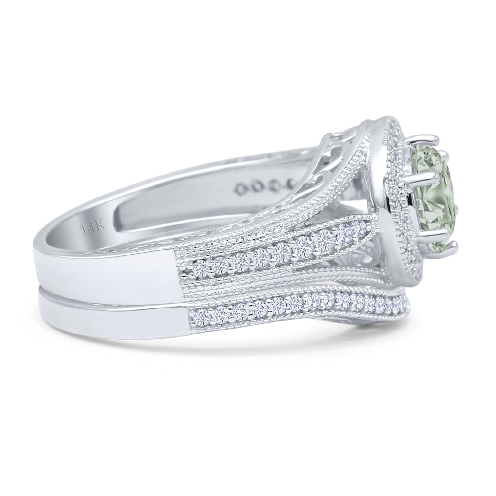 Two Piece Round Halo Split Shank Bridal Gold Ring
