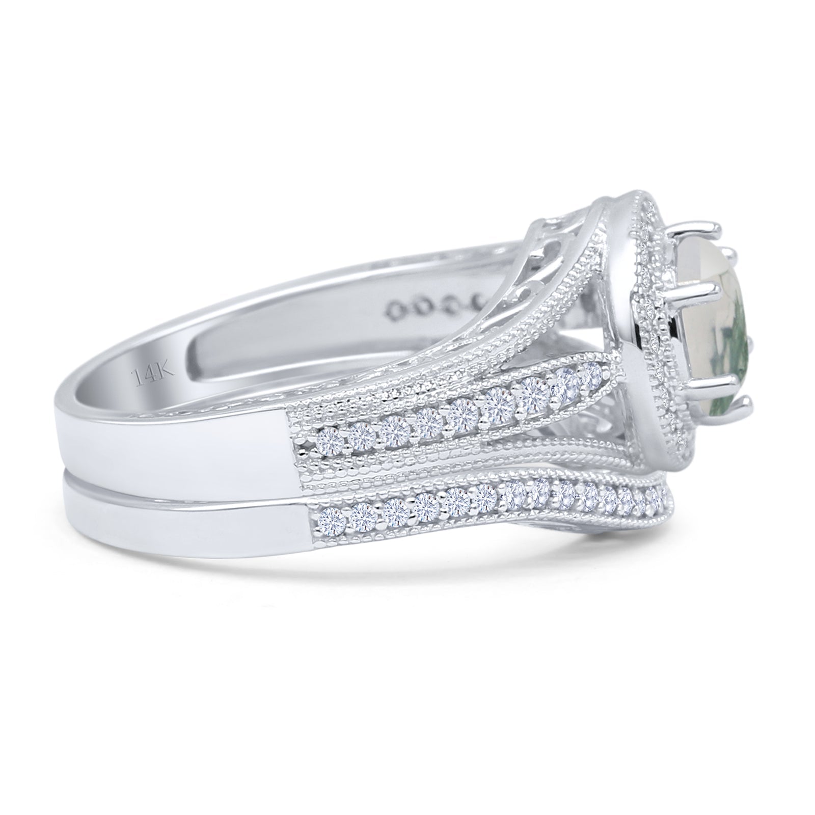 Two Piece Round Halo Split Shank Bridal Gold Ring