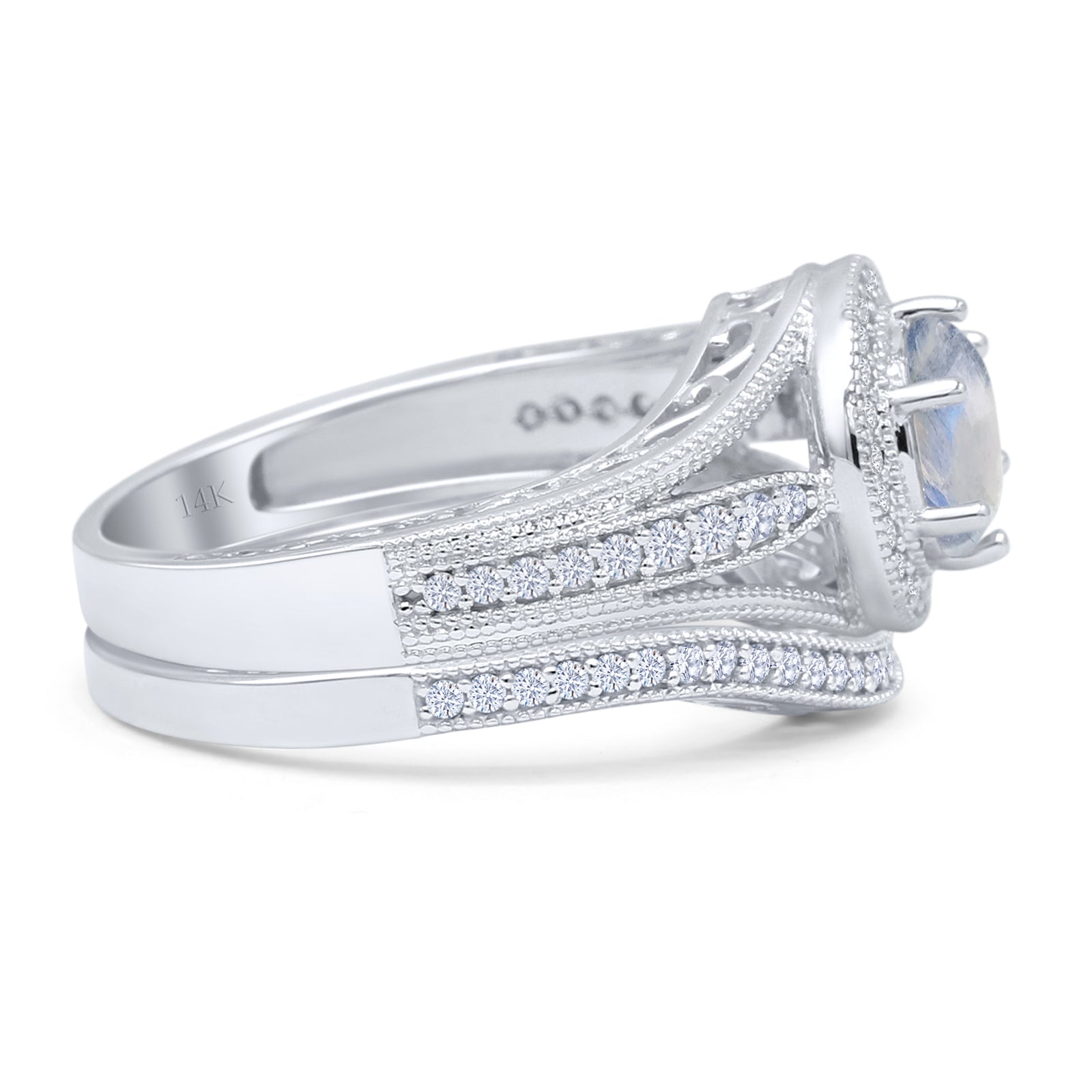 Two Piece Round Halo Split Shank Bridal Gold Ring