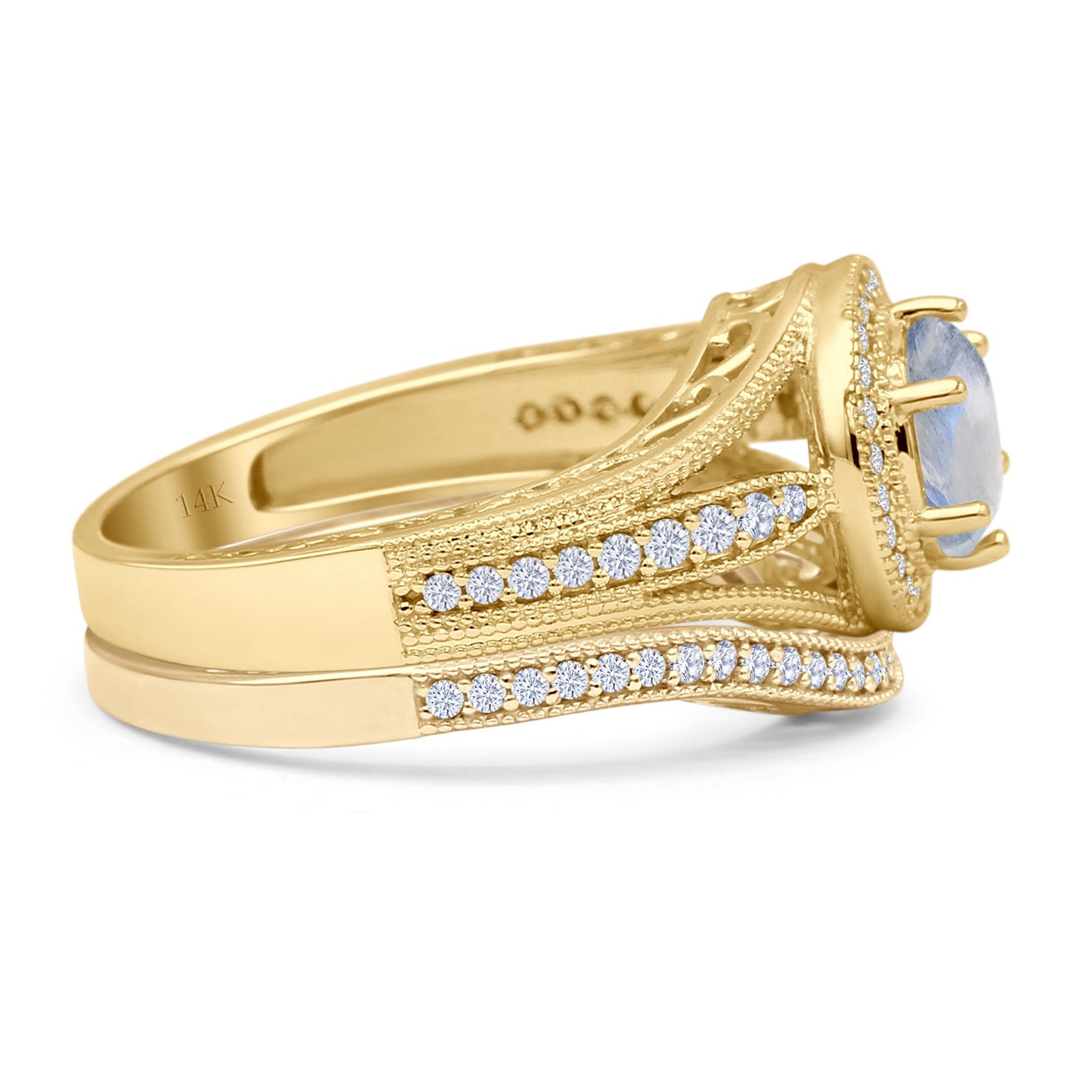 Two Piece Round Halo Split Shank Bridal Gold Ring