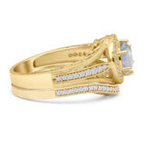 Two Piece Round Halo Split Shank Bridal Gold Ring