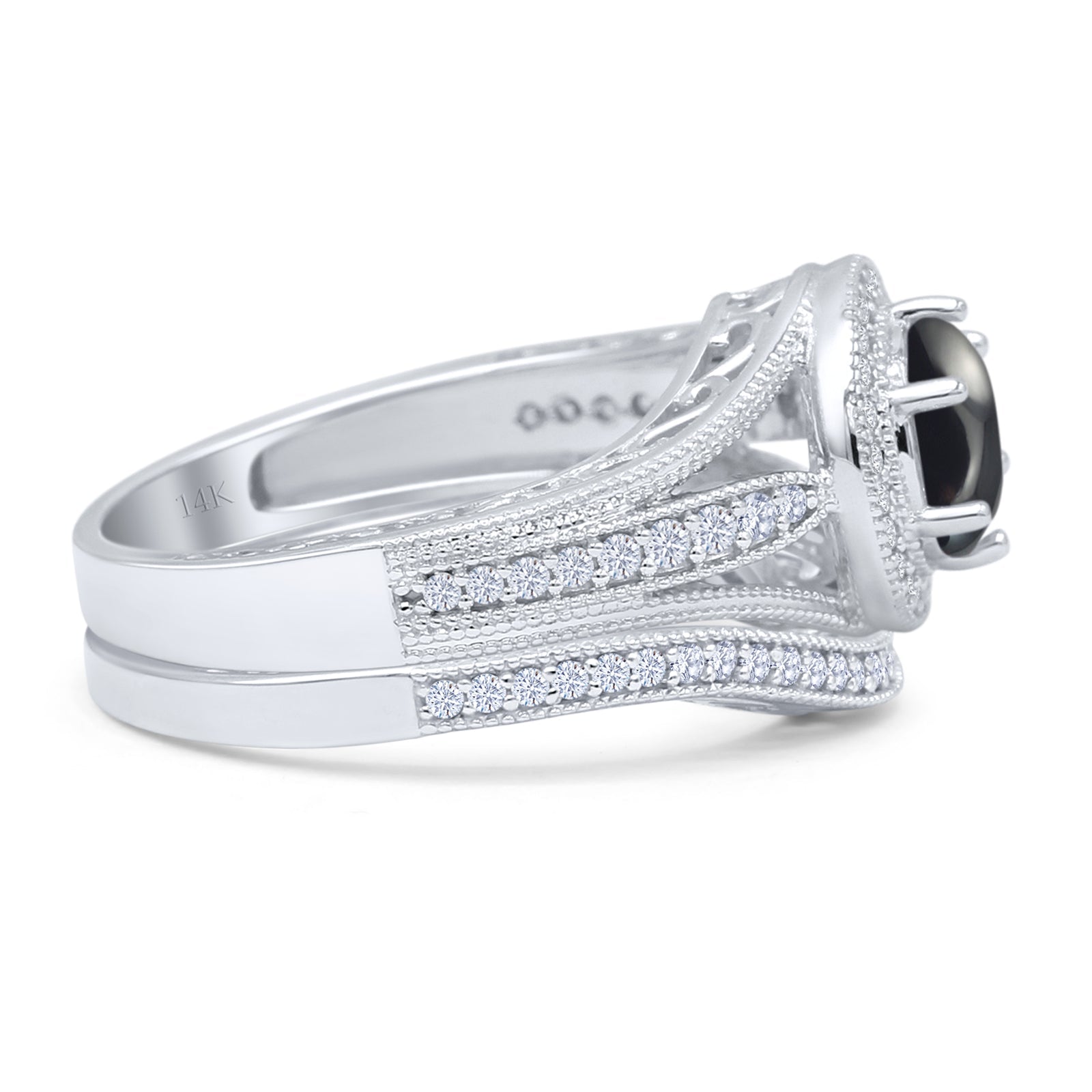 Two Piece Round Halo Split Shank Bridal Gold Ring