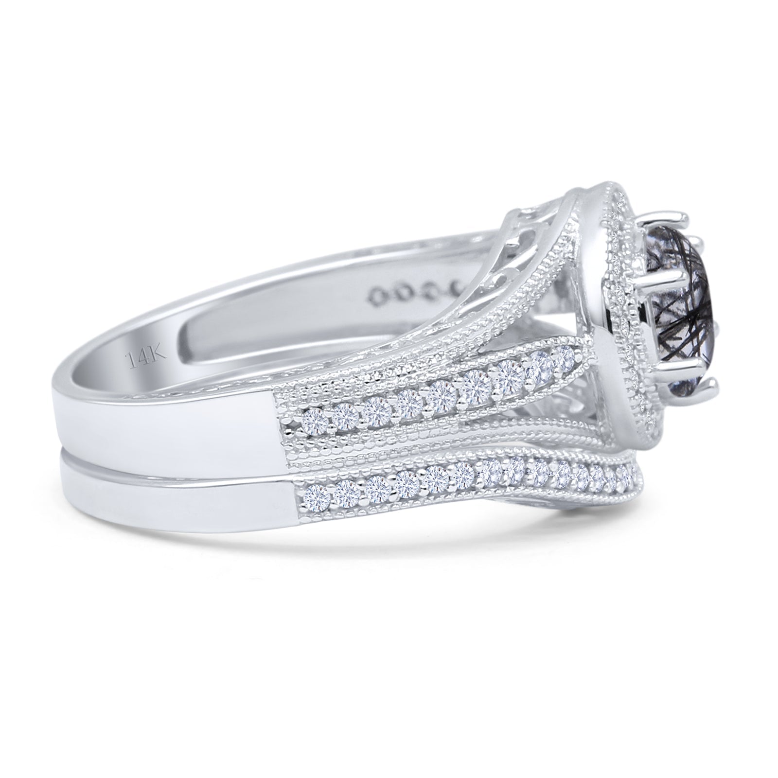 Two Piece Round Halo Split Shank Bridal Gold Ring