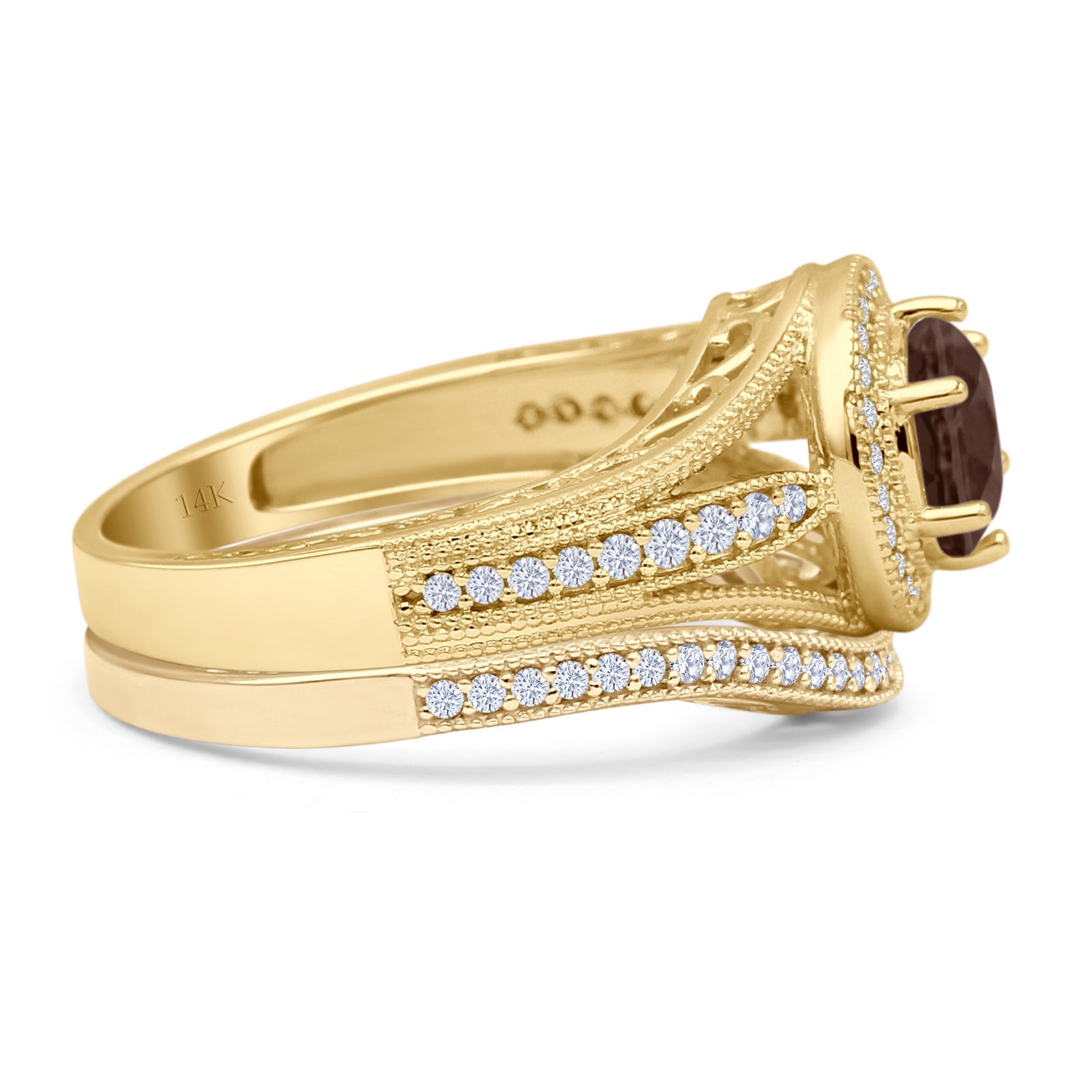 Two Piece Round Halo Split Shank Bridal Gold Ring