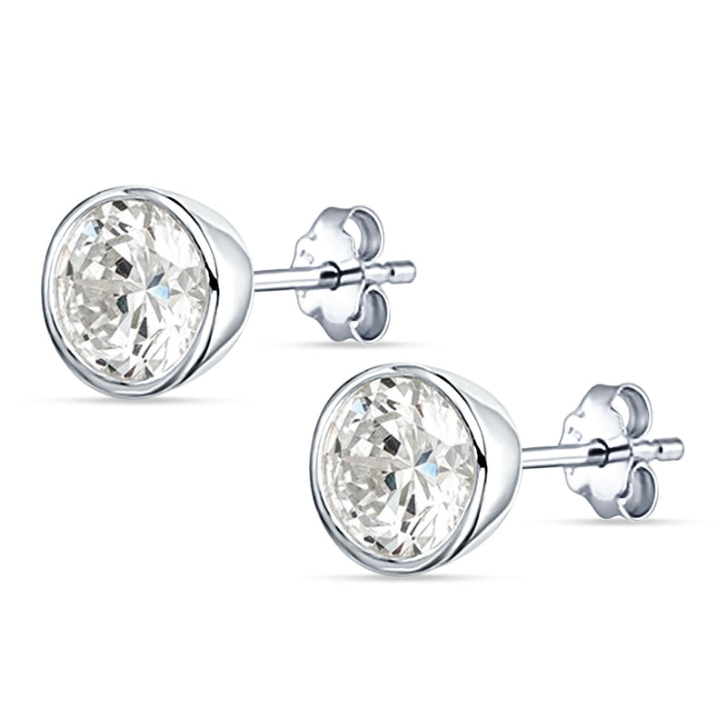 Round 5mm Cubic Zirconia Solitaire Stud Earring Bezel Set 925 Sterling Silver