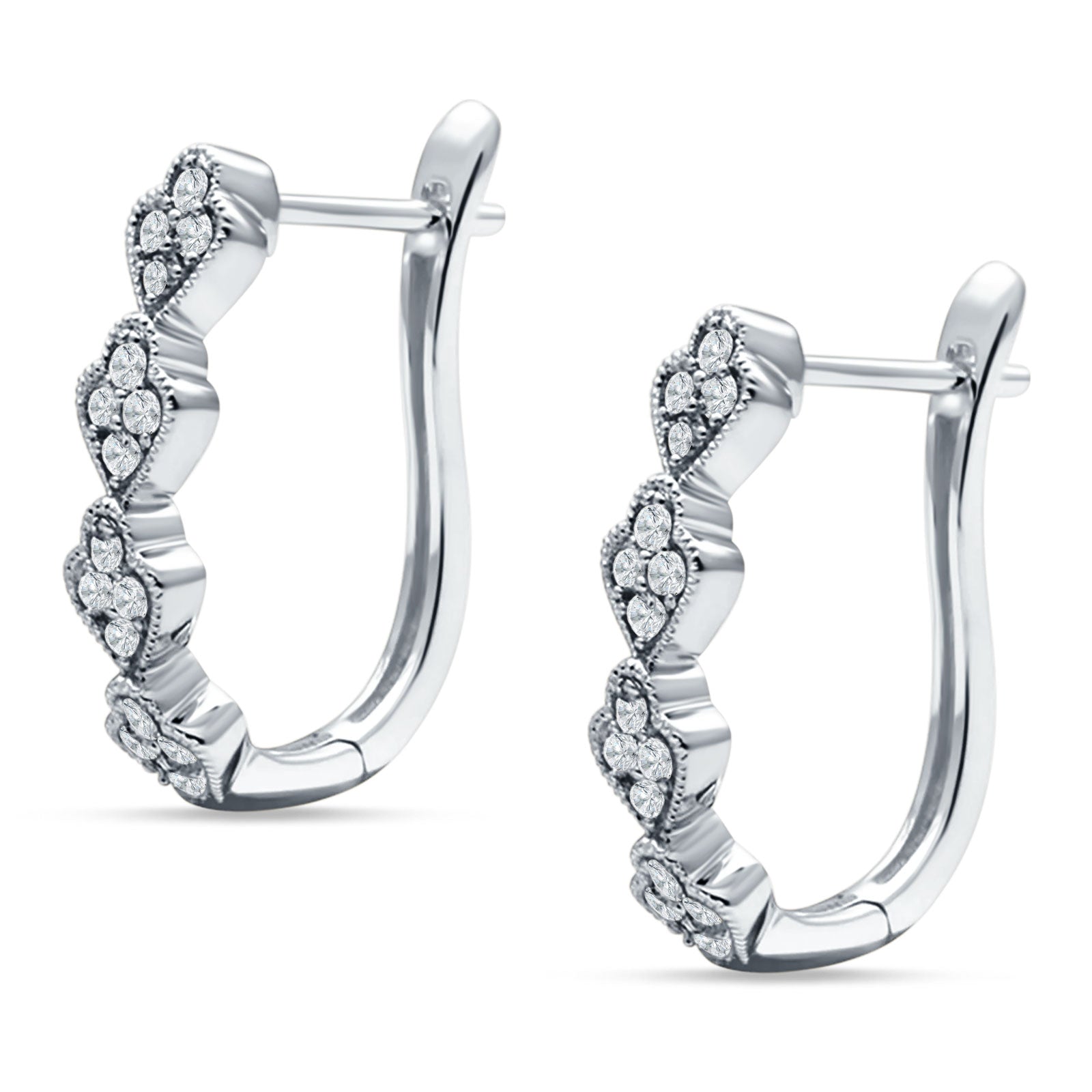 Leaf Style Hoop Earring Cubic Zirconia 925 Sterling Silver