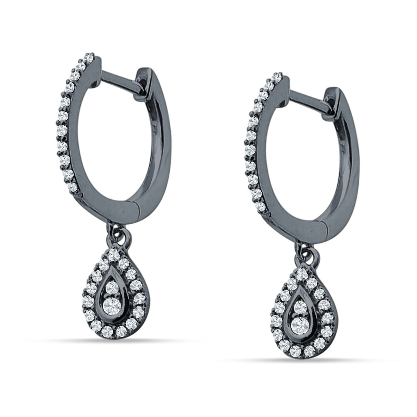 Pear Teardrop Hoop Earring Cubic Zirconia 925 Sterling Silver