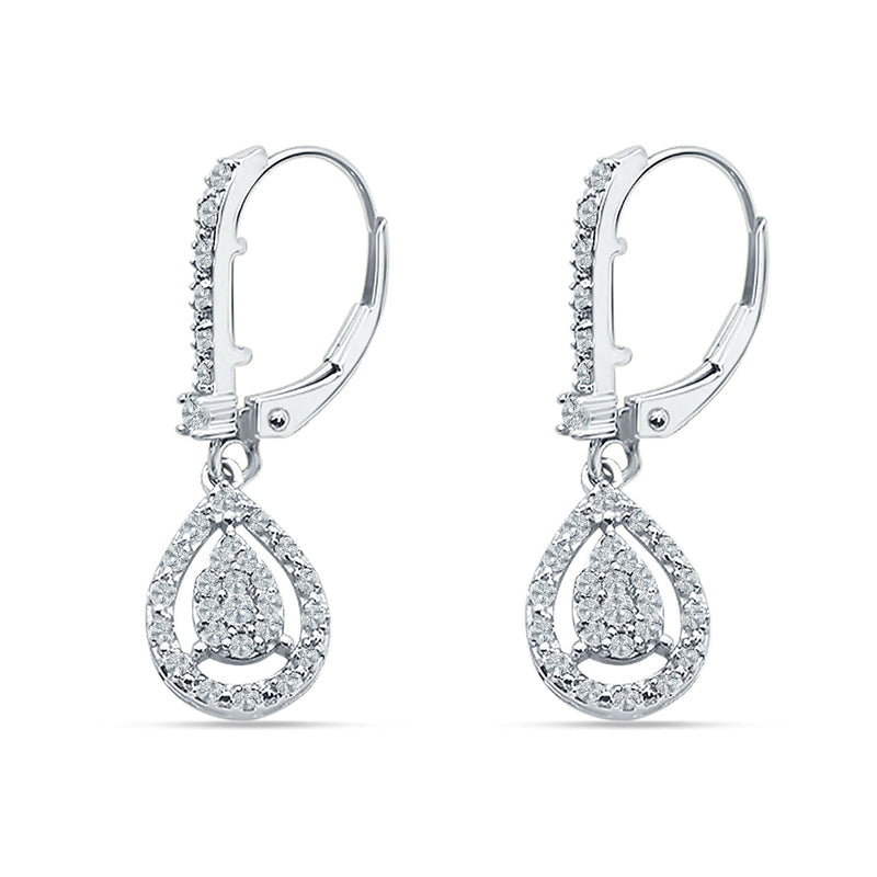 Pear Teardrop Leverback Hoop Earring Cubic Zirconia 925 Sterling Silver