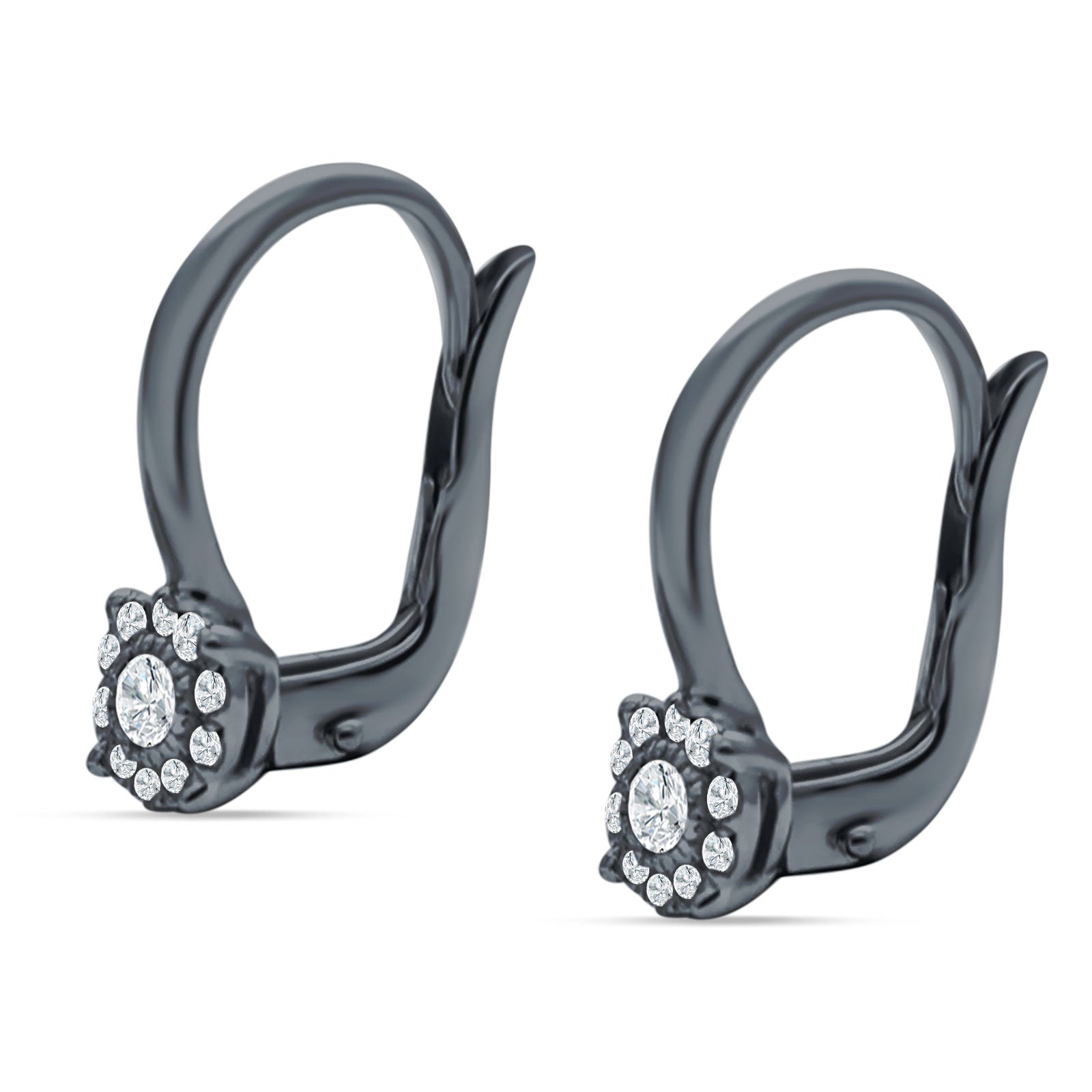 Cushion Round Halo Leverback Hoop Earring Cubic Zirconia 925 Sterling Silver