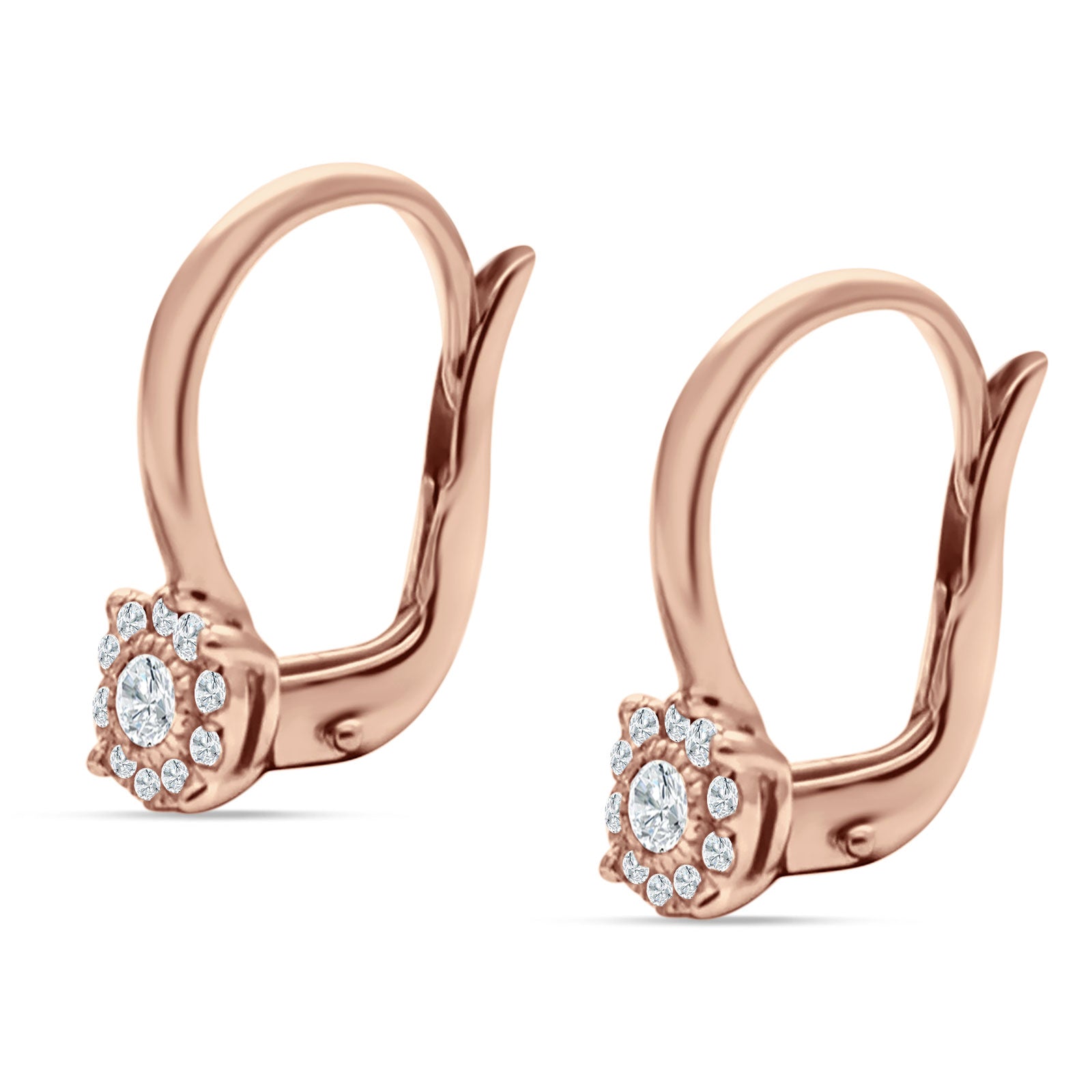 Cushion Round Halo Leverback Hoop Earring Cubic Zirconia 925 Sterling Silver