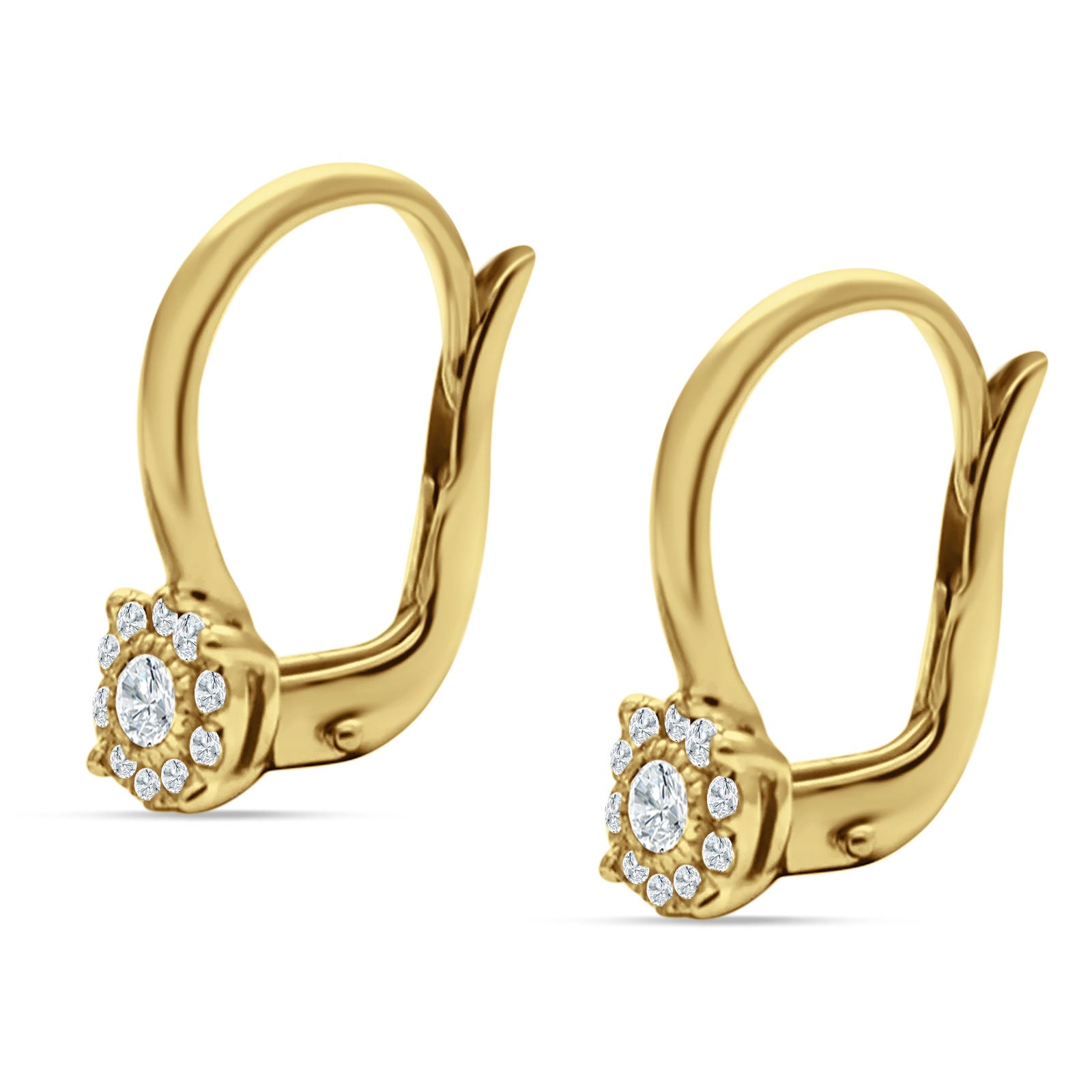 Cushion Round Halo Leverback Hoop Earring Cubic Zirconia 925 Sterling Silver