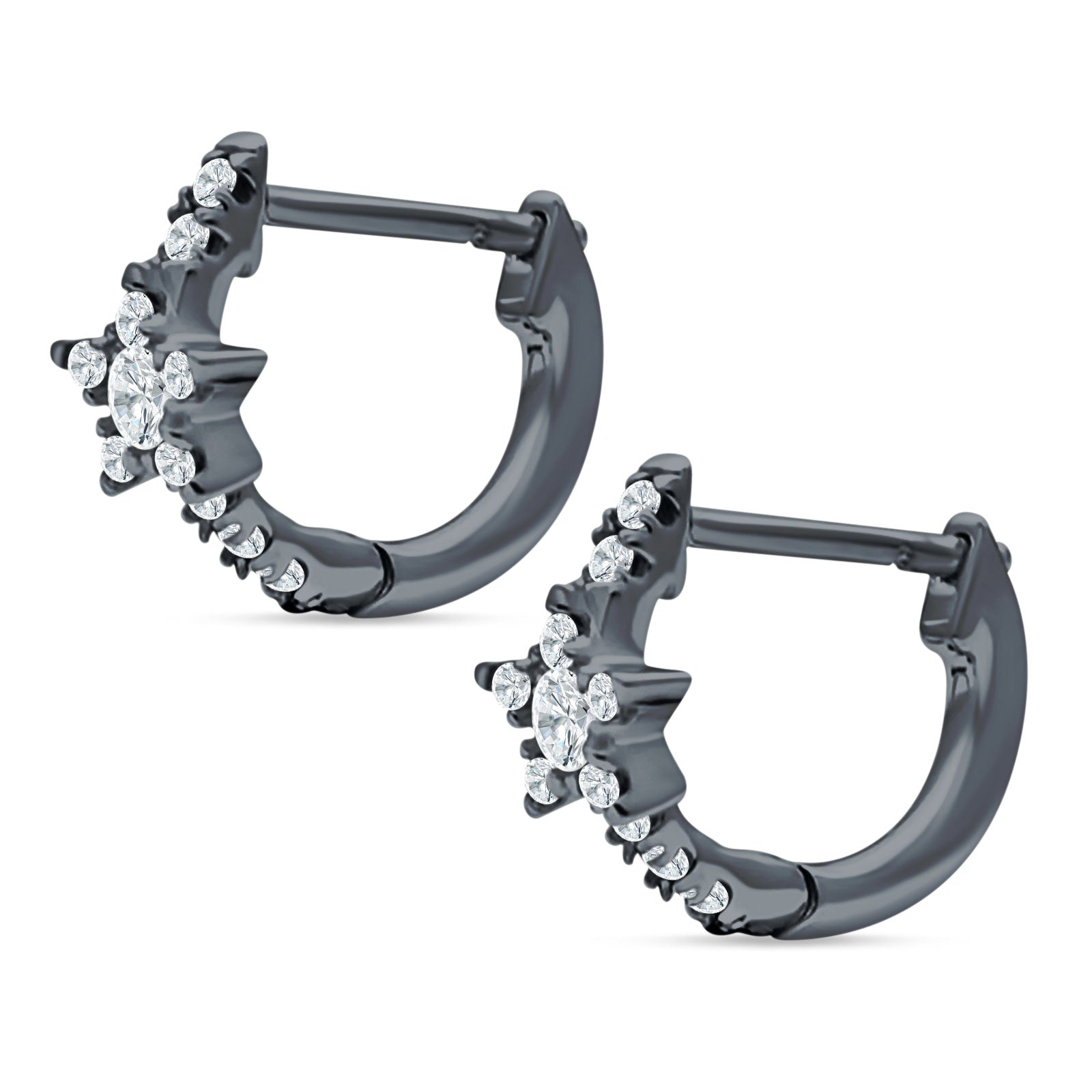 Star Floral Hoop Earring Cubic Zirconia 925 Sterling Silver