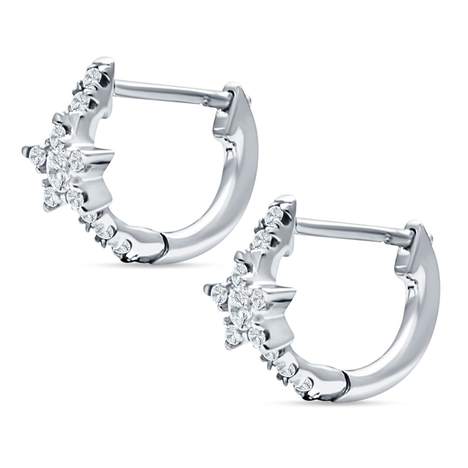 Star Floral Hoop Earring Cubic Zirconia 925 Sterling Silver