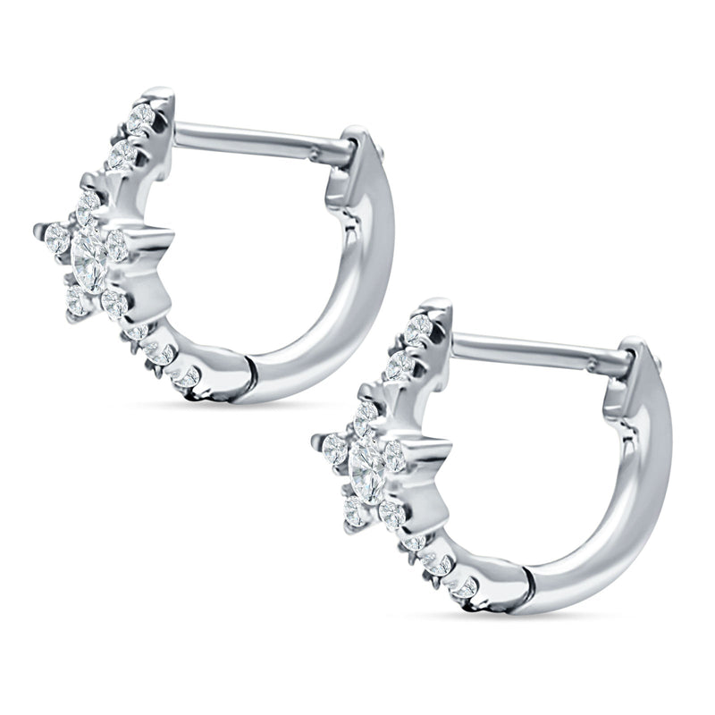 Star Floral Hoop Earring Cubic Zirconia 925 Sterling Silver