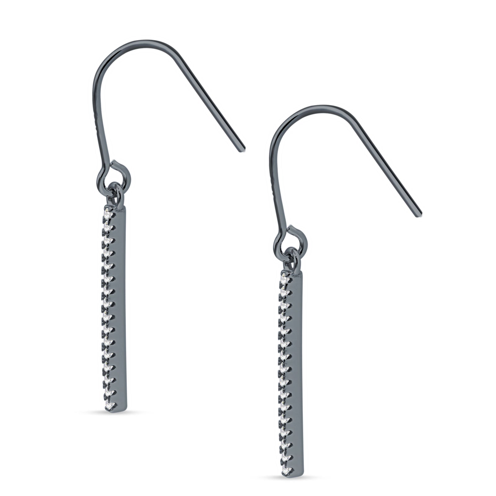 Round Cubic Zirconia 29mm Vertical Drop Bar Fishhook Earring 925 Sterling Silver