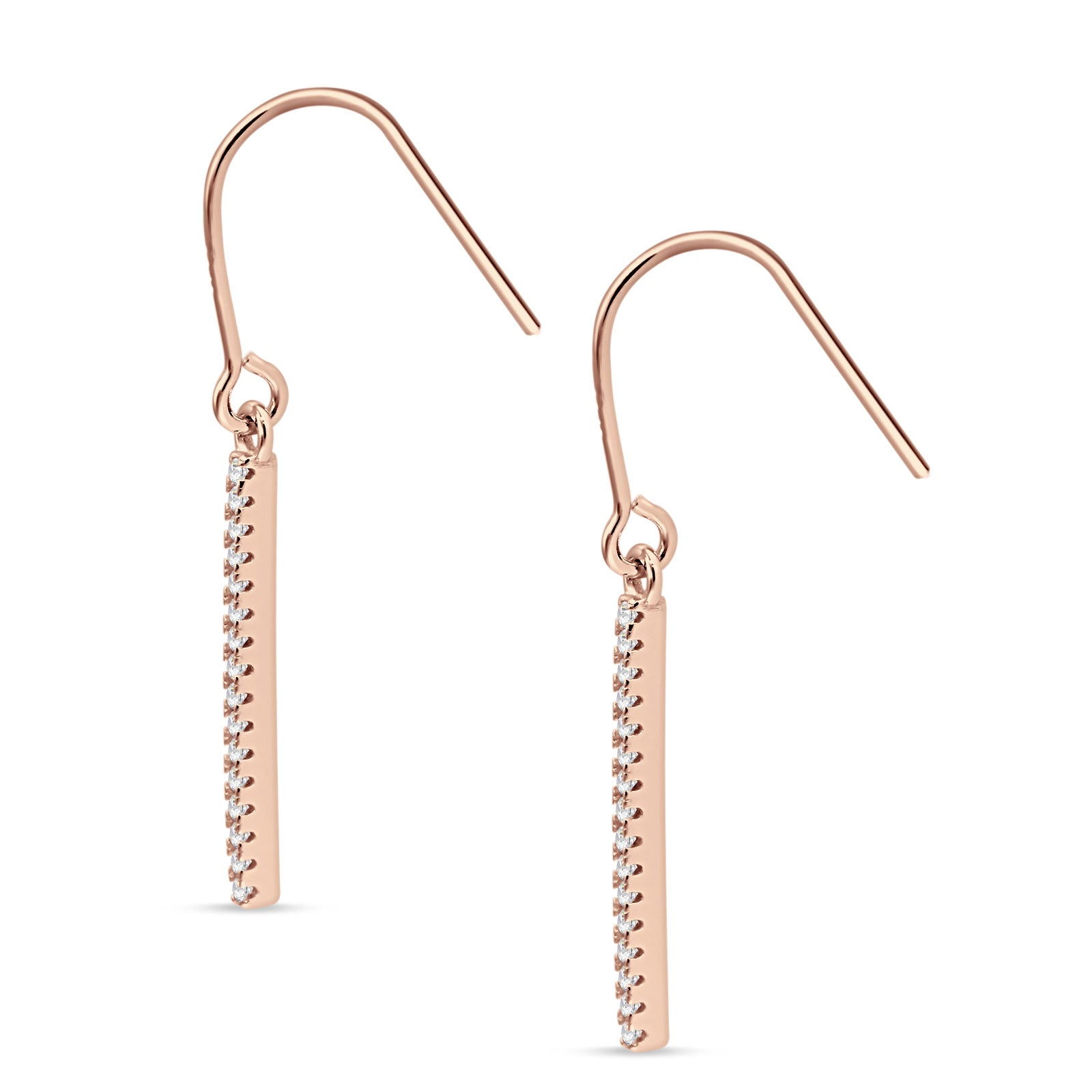 Round Cubic Zirconia 29mm Vertical Drop Bar Fishhook Earring 925 Sterling Silver