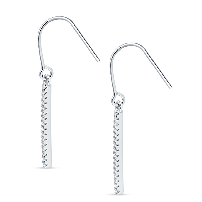 Round Cubic Zirconia 29mm Vertical Drop Bar Fishhook Earring 925 Sterling Silver