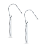 Round Cubic Zirconia 29mm Vertical Drop Bar Fishhook Earring 925 Sterling Silver