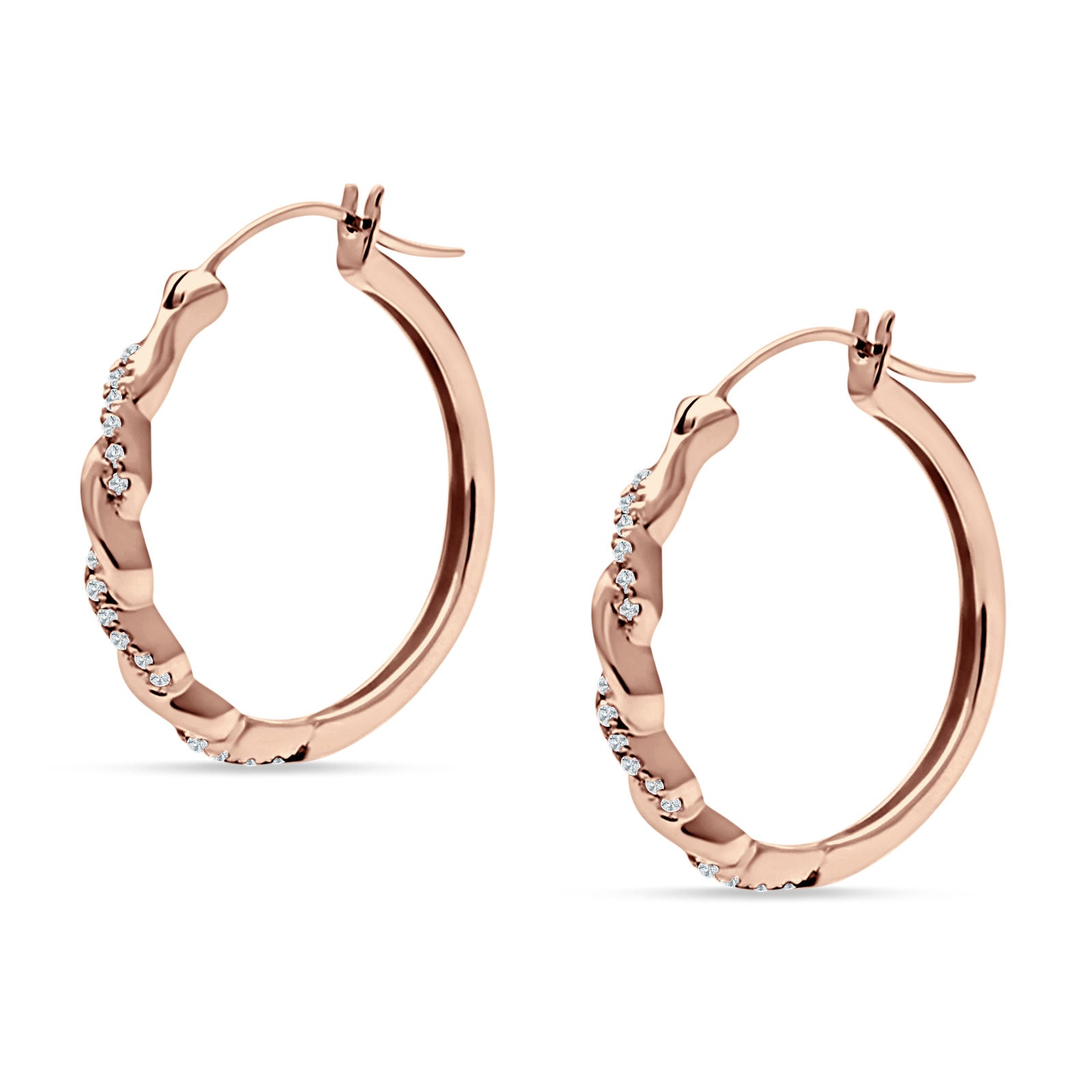 Round Twisted Infinity Hoop Earring Cubic Zirconia Two Tone 925 Sterling Silver