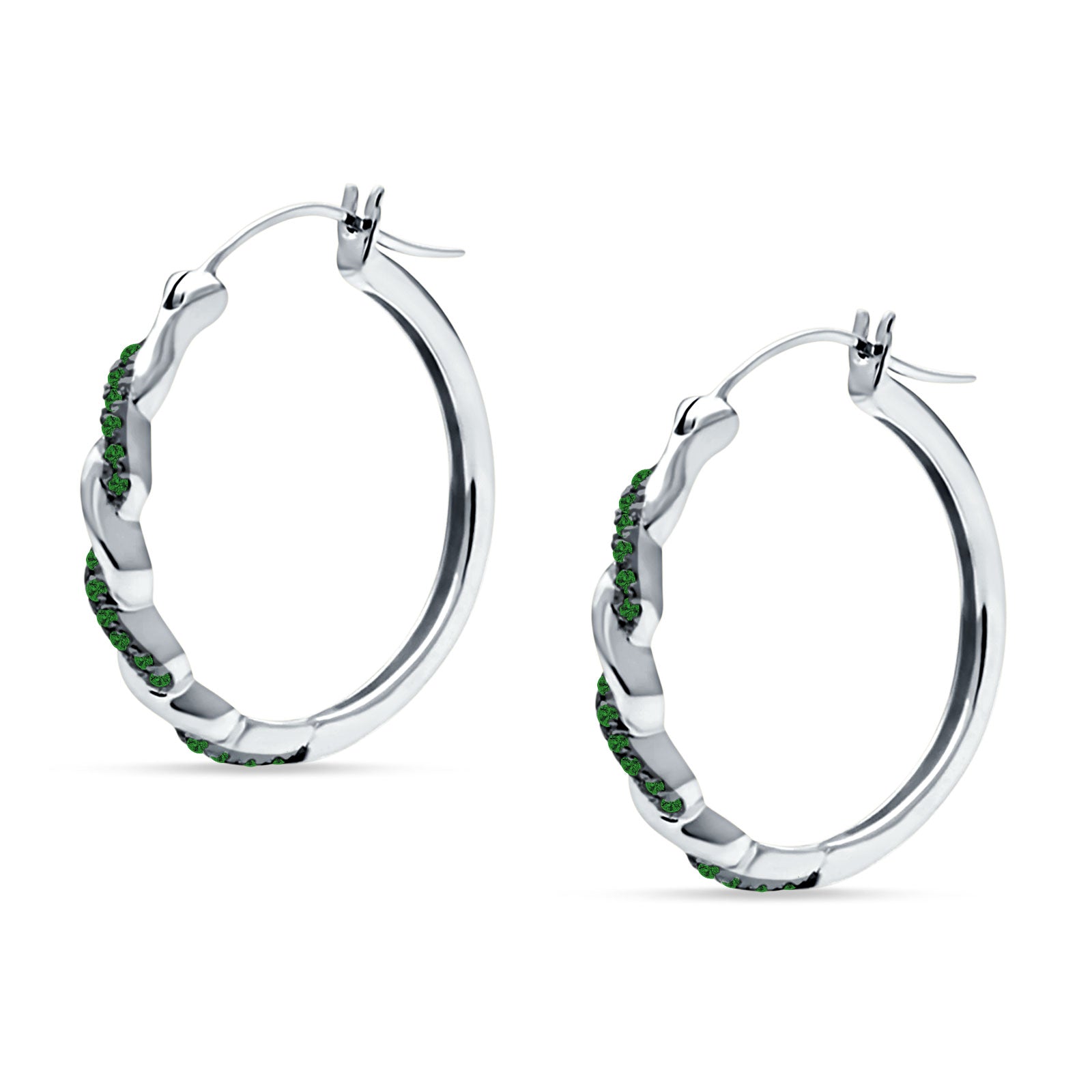 Round Twisted Infinity Hoop Earring Cubic Zirconia Two Tone 925 Sterling Silver