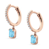 Emerald Cut Drop Dangle Hoop Earring Cubic Zirconia 925 Sterling Silver