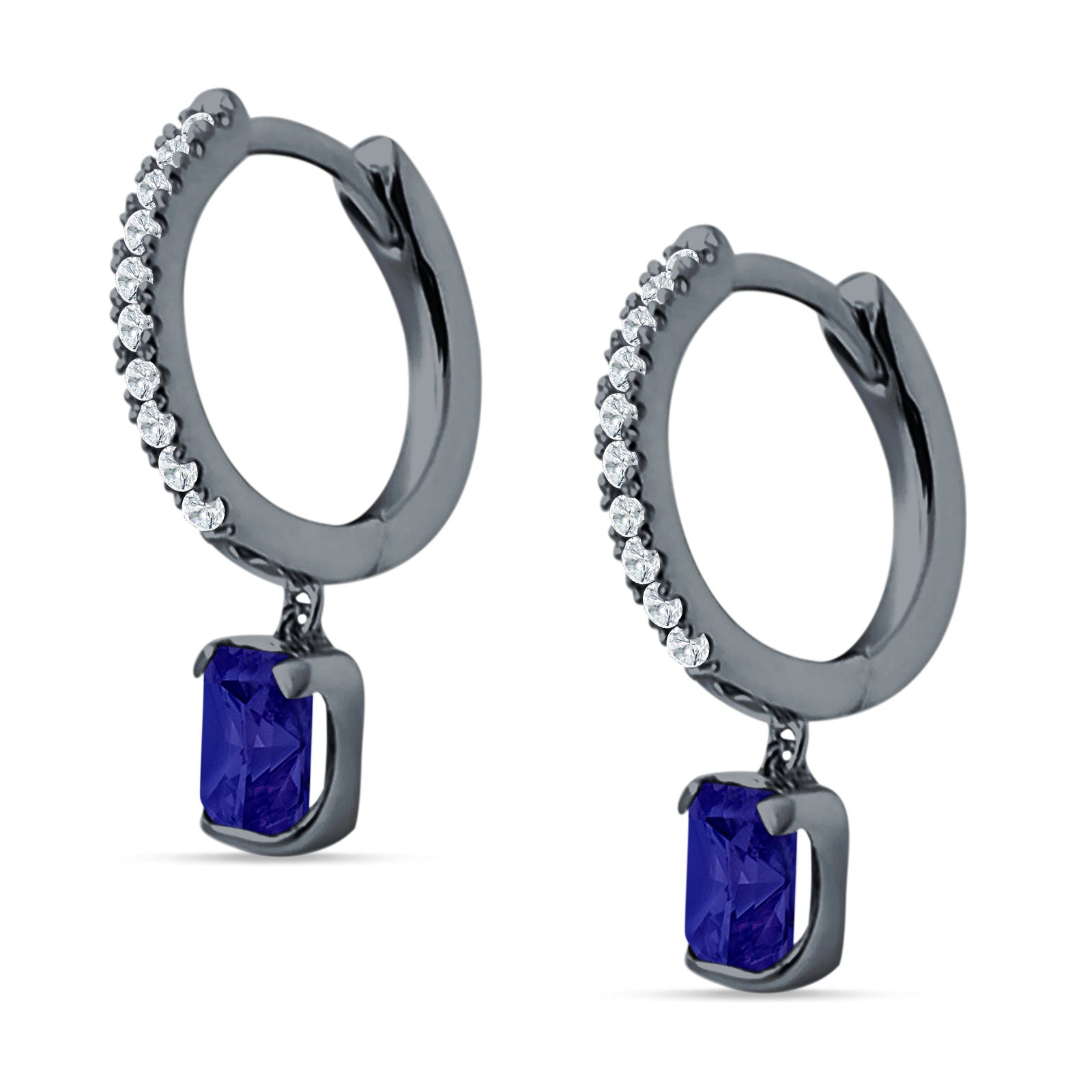 Emerald Cut Drop Dangle Hoop Earring Cubic Zirconia 925 Sterling Silver