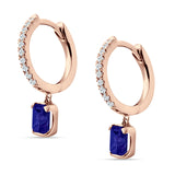 Emerald Cut Drop Dangle Hoop Earring Cubic Zirconia 925 Sterling Silver