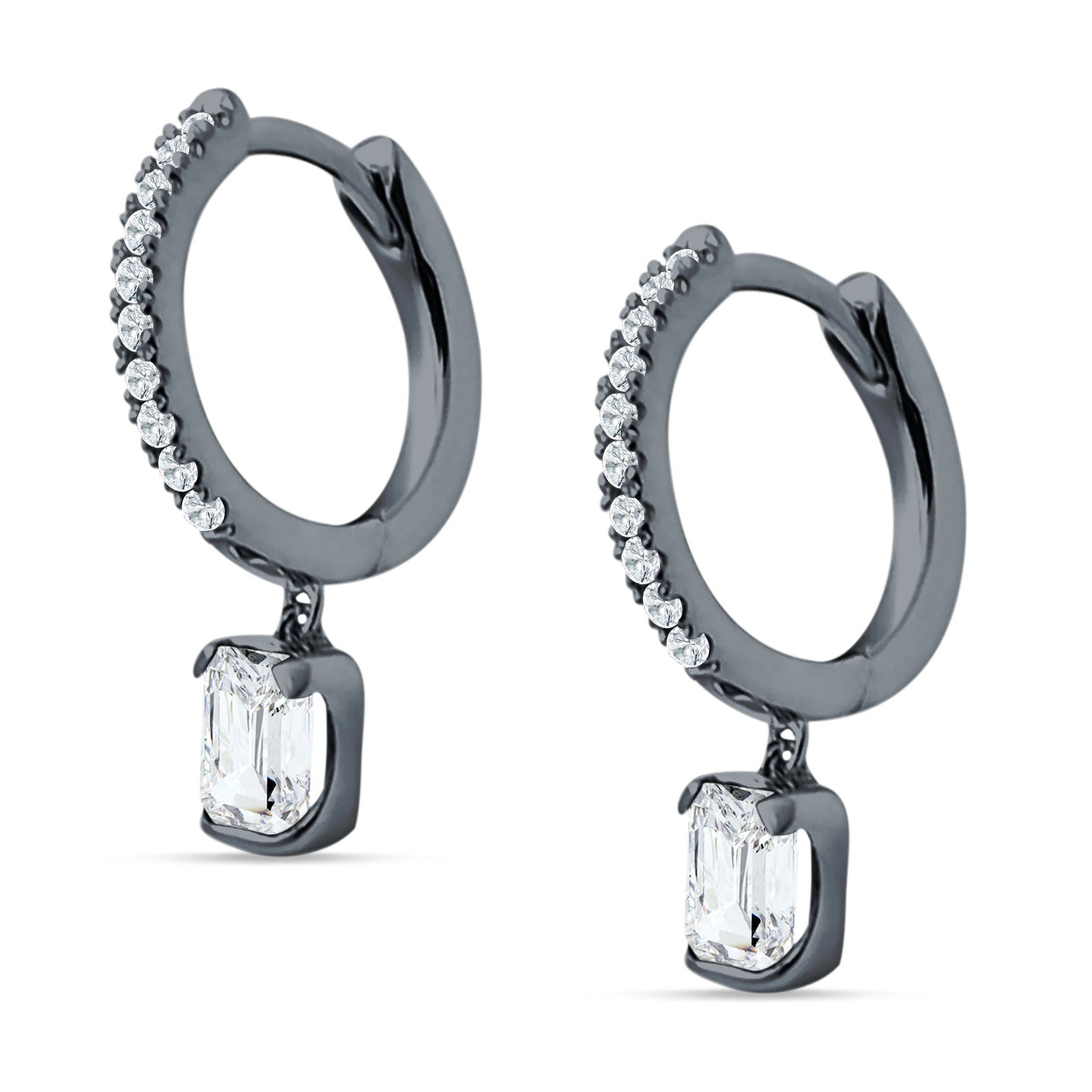 Emerald Cut Drop Dangle Hoop Earring Cubic Zirconia 925 Sterling Silver