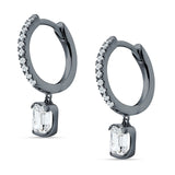 Emerald Cut Drop Dangle Hoop Earring Cubic Zirconia 925 Sterling Silver
