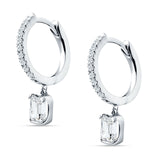 Emerald Cut Drop Dangle Hoop Earring Cubic Zirconia 925 Sterling Silver
