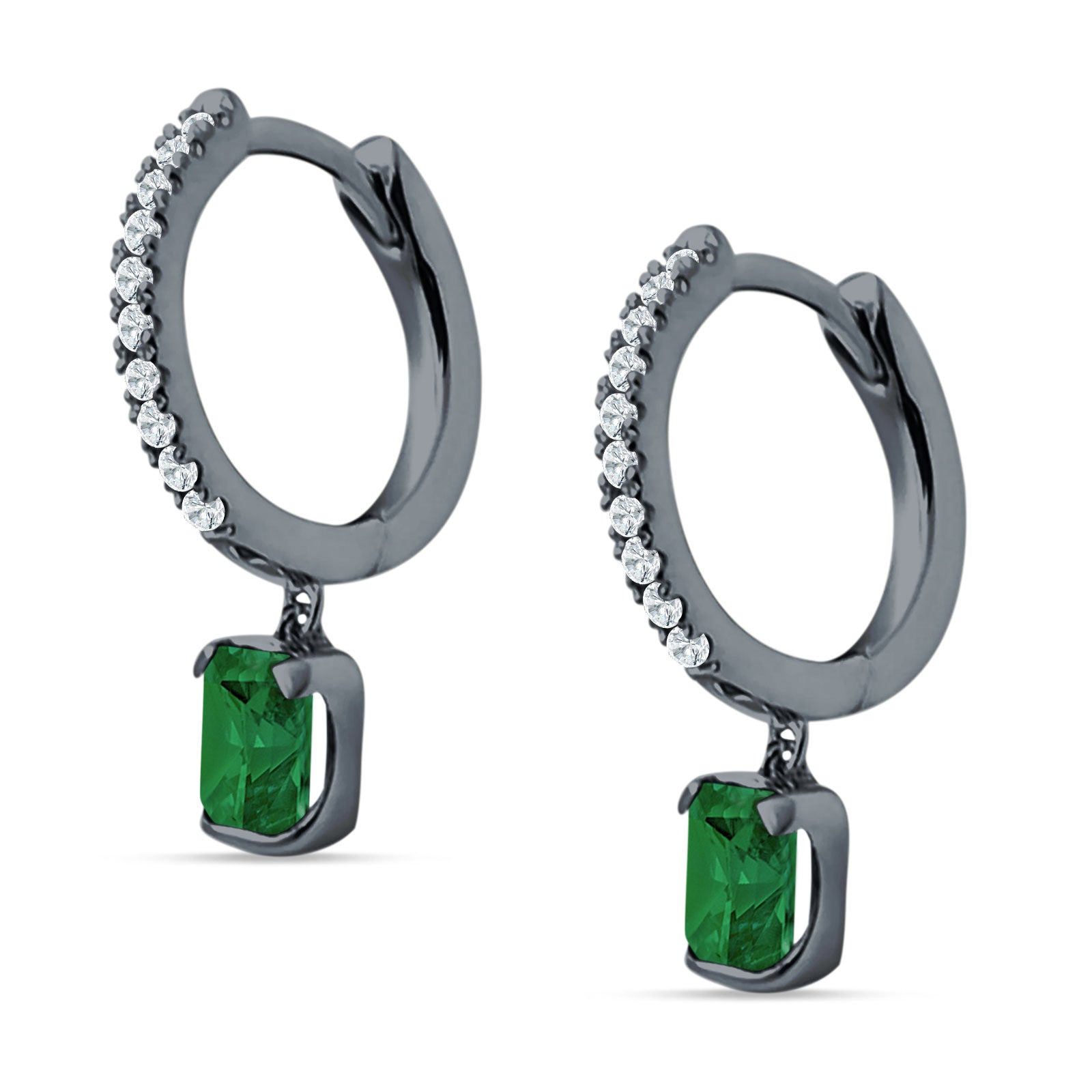 Emerald Cut Drop Dangle Hoop Earring Cubic Zirconia 925 Sterling Silver