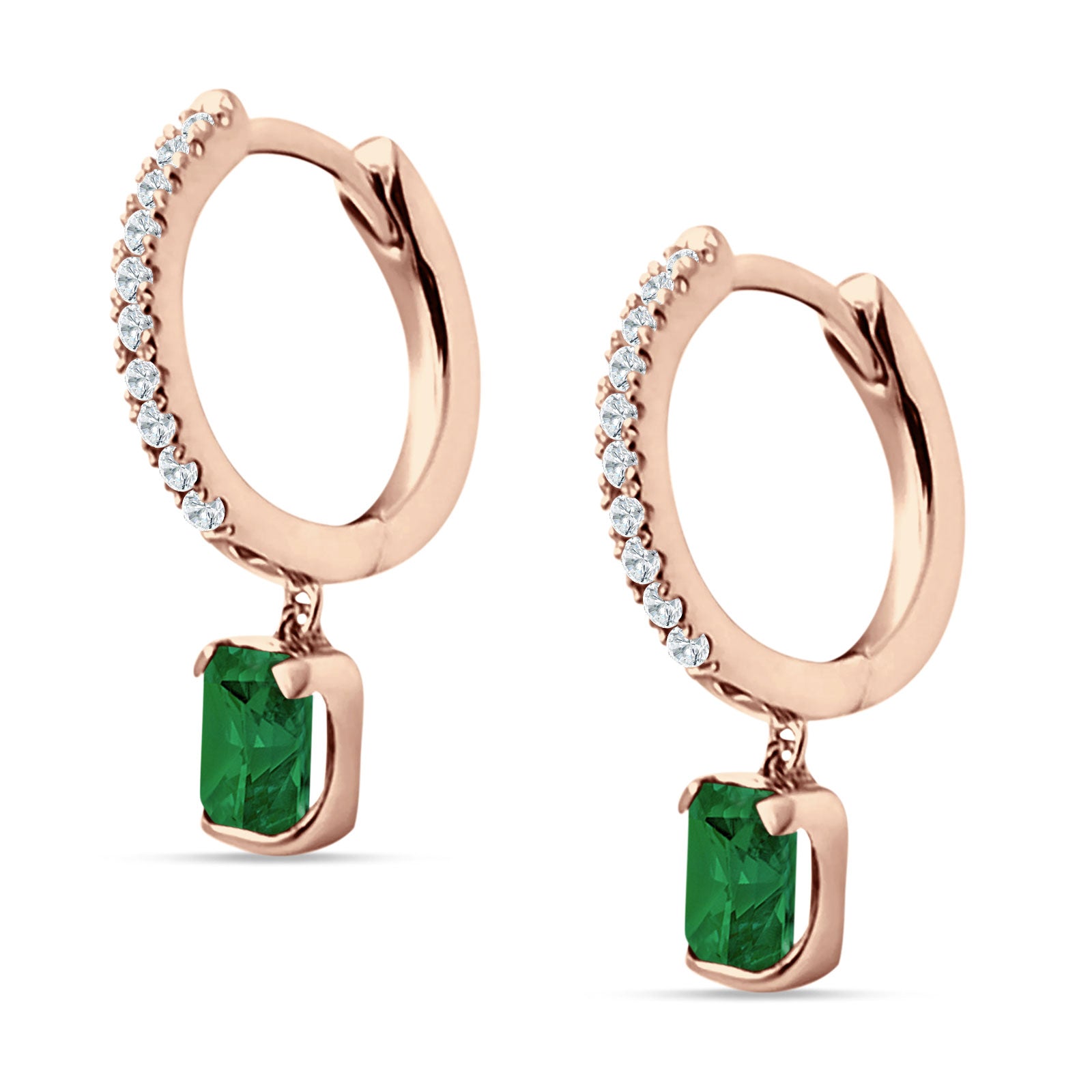 Emerald Cut Drop Dangle Hoop Earring Cubic Zirconia 925 Sterling Silver