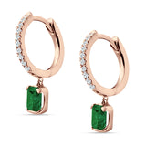 Emerald Cut Drop Dangle Hoop Earring Cubic Zirconia 925 Sterling Silver