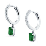 Emerald Cut Drop Dangle Hoop Earring Cubic Zirconia 925 Sterling Silver