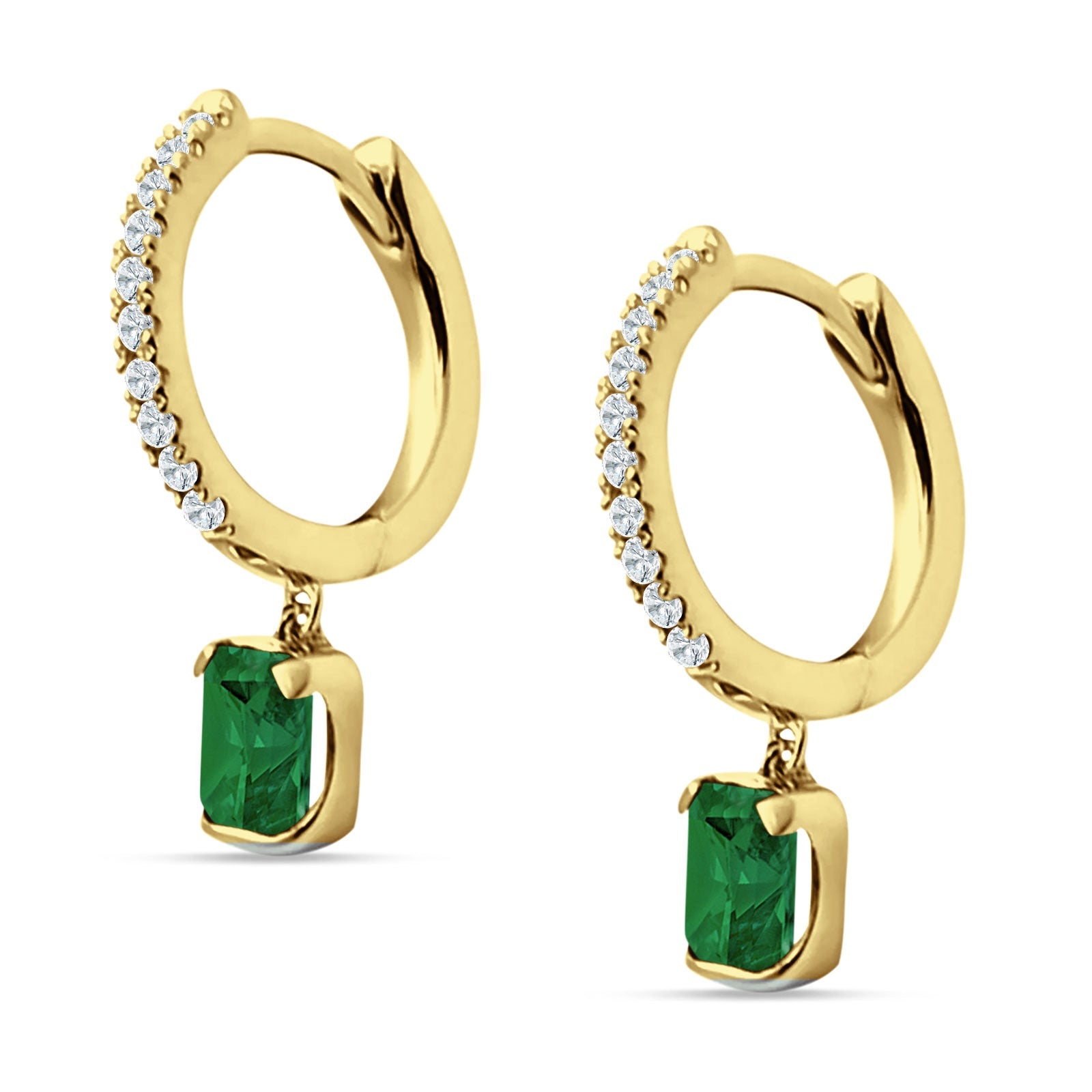 Emerald Cut Drop Dangle Hoop Earring Cubic Zirconia 925 Sterling Silver