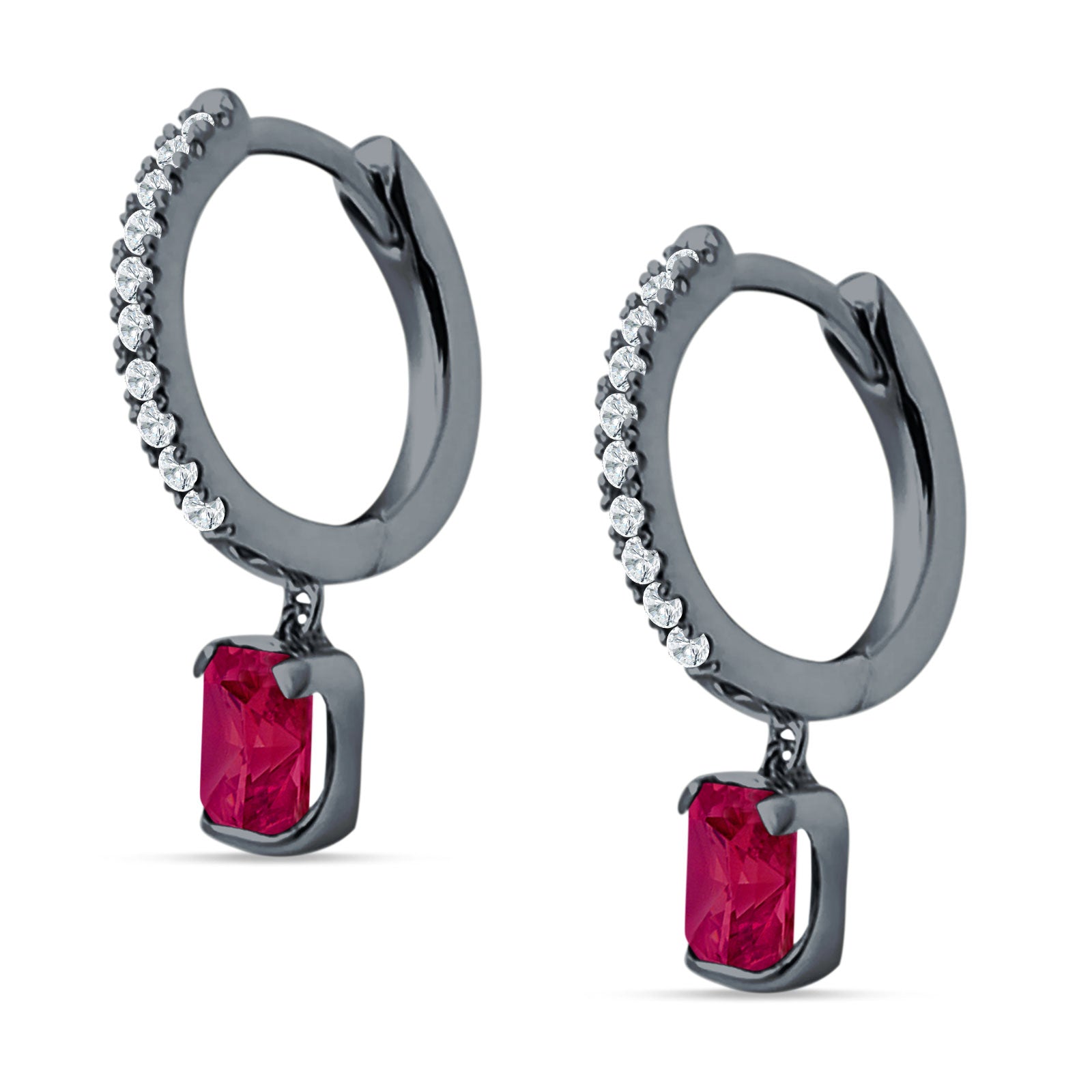 Emerald Cut Drop Dangle Hoop Earring Cubic Zirconia 925 Sterling Silver