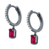 Emerald Cut Drop Dangle Hoop Earring Cubic Zirconia 925 Sterling Silver