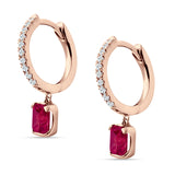 Emerald Cut Drop Dangle Hoop Earring Cubic Zirconia 925 Sterling Silver