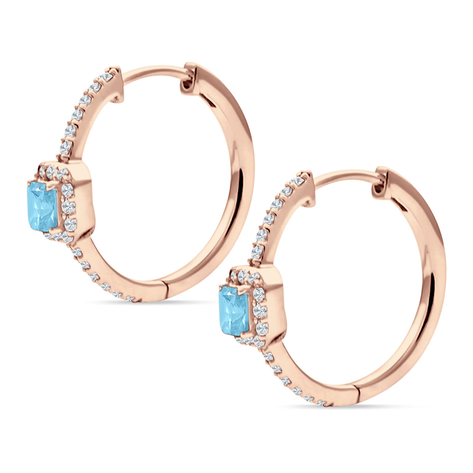 Emerald Cut Halo Hoop Earring Cubic Zirconia 925 Sterling Silver