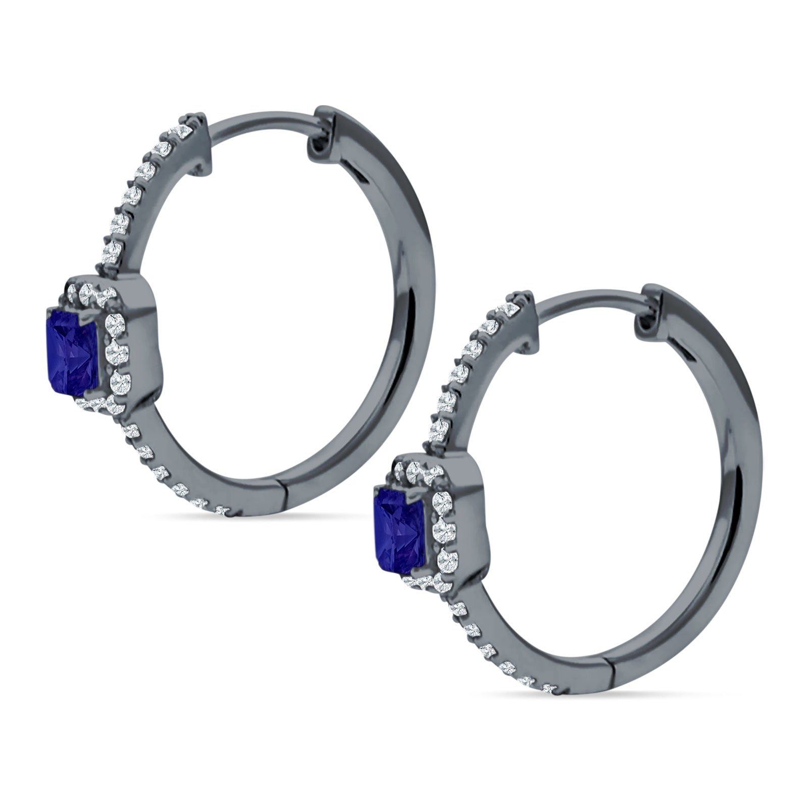 Emerald Cut Halo Hoop Earring Cubic Zirconia 925 Sterling Silver