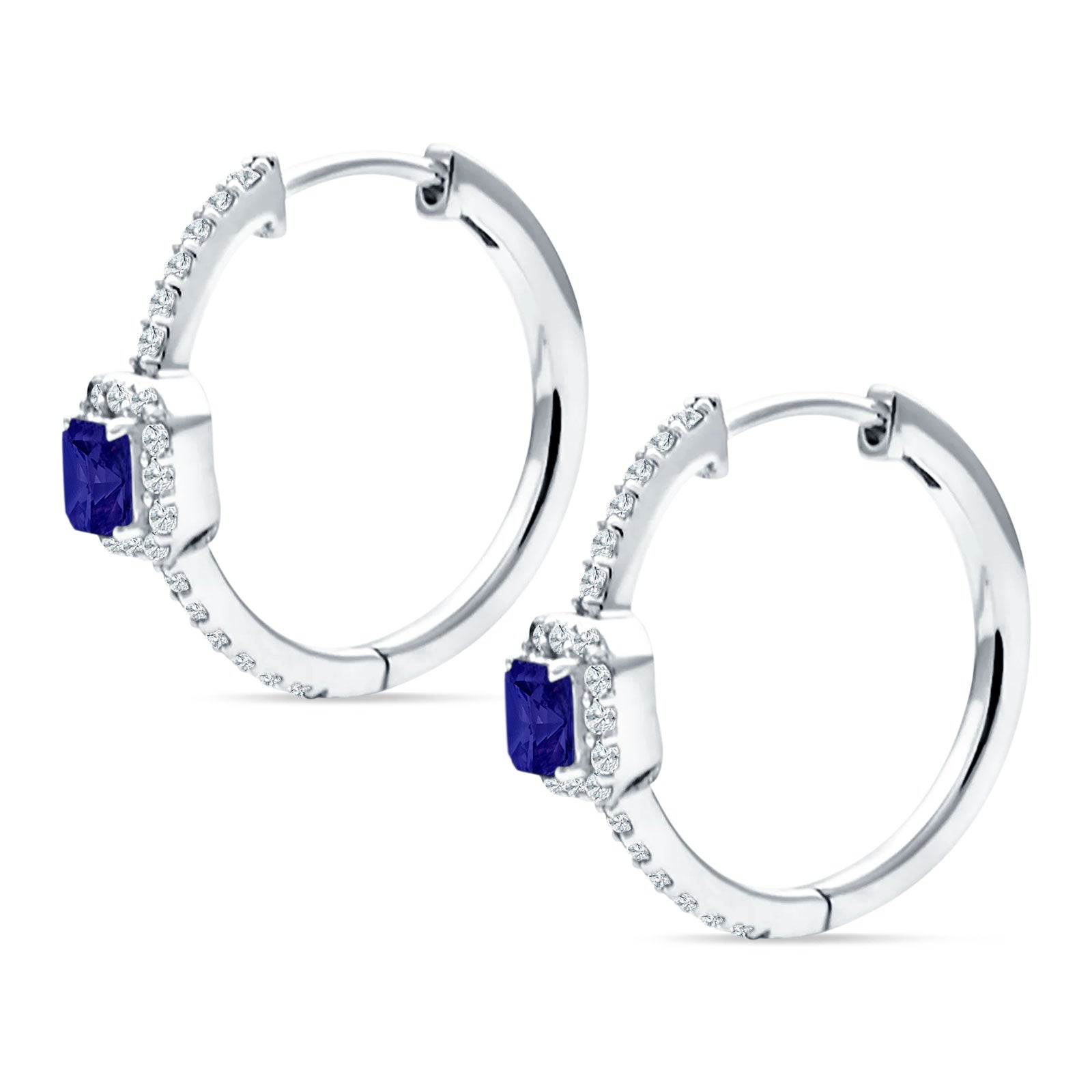 Emerald Cut Halo Hoop Earring Cubic Zirconia 925 Sterling Silver