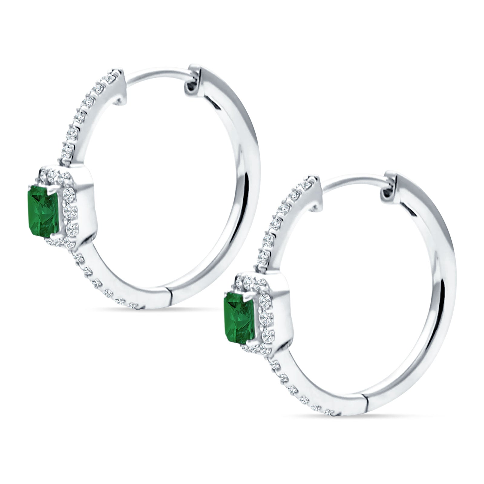 Emerald Cut Halo Hoop Earring Cubic Zirconia 925 Sterling Silver
