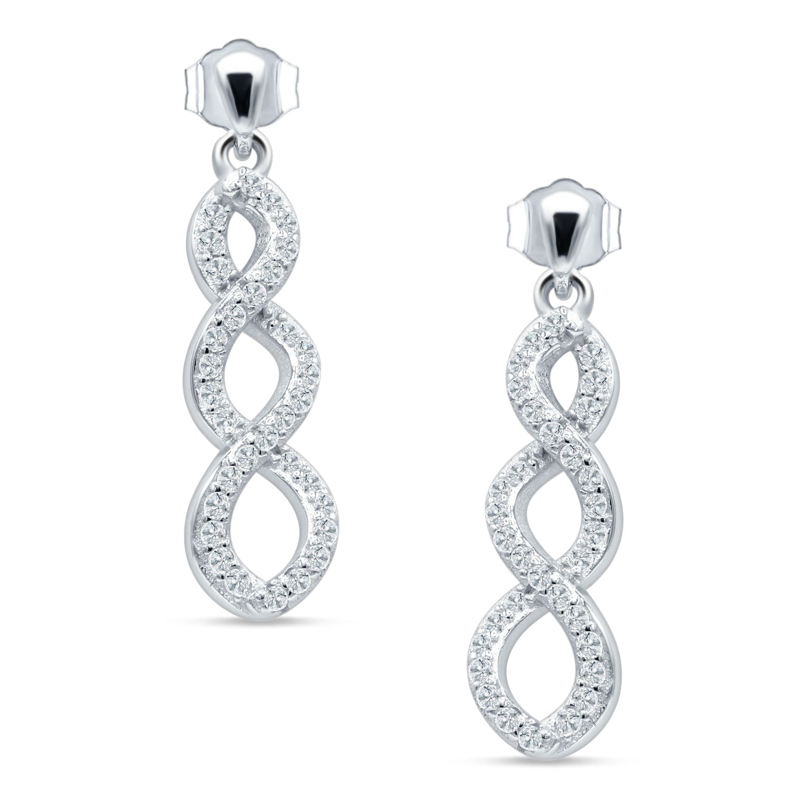 Twisted Infinity Stud Earring Cubic Zirconia 925 Sterling Silver